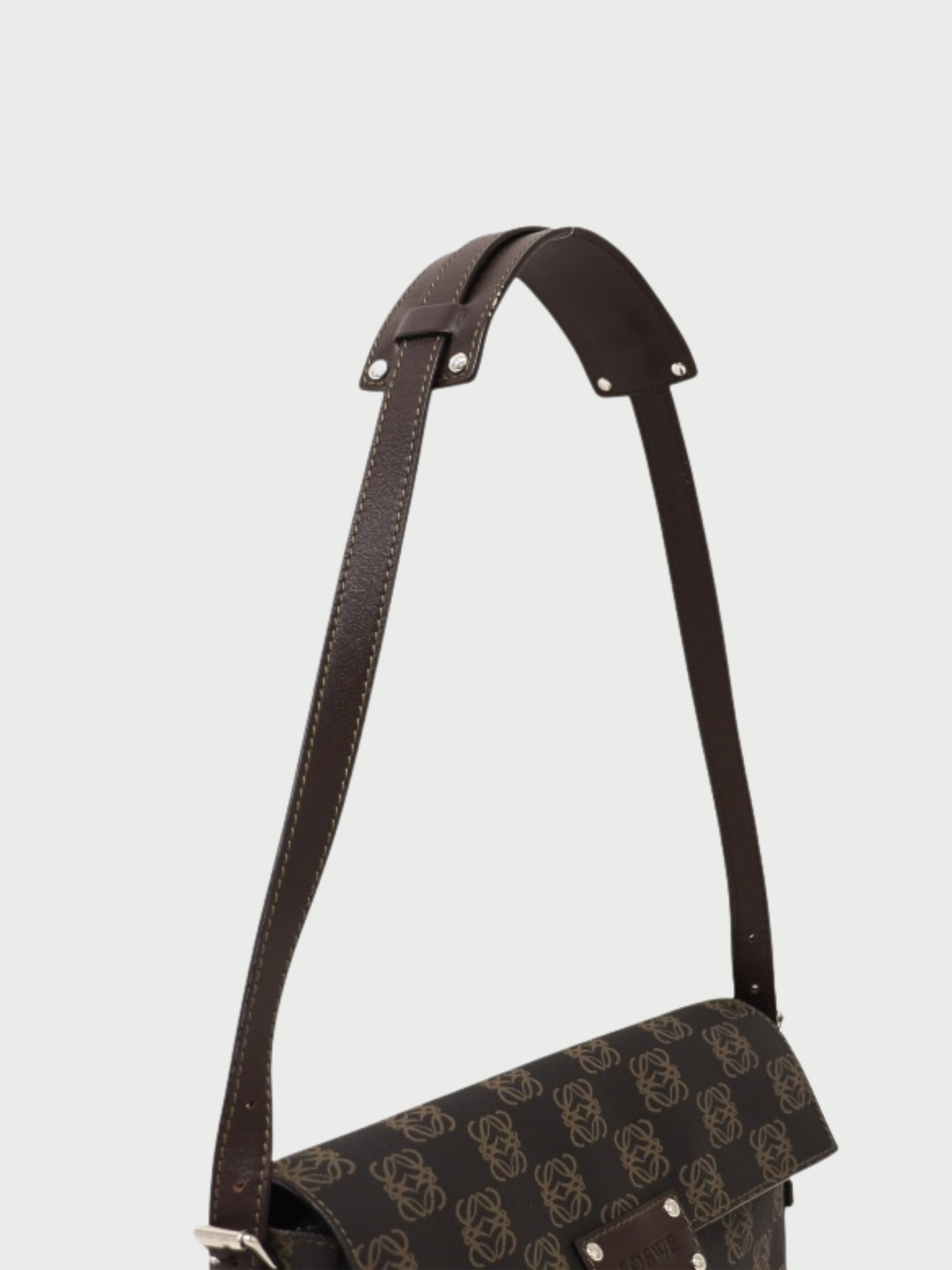 Loewe 2000s Brown Black Leather PVC Anagram Shoulder Bag