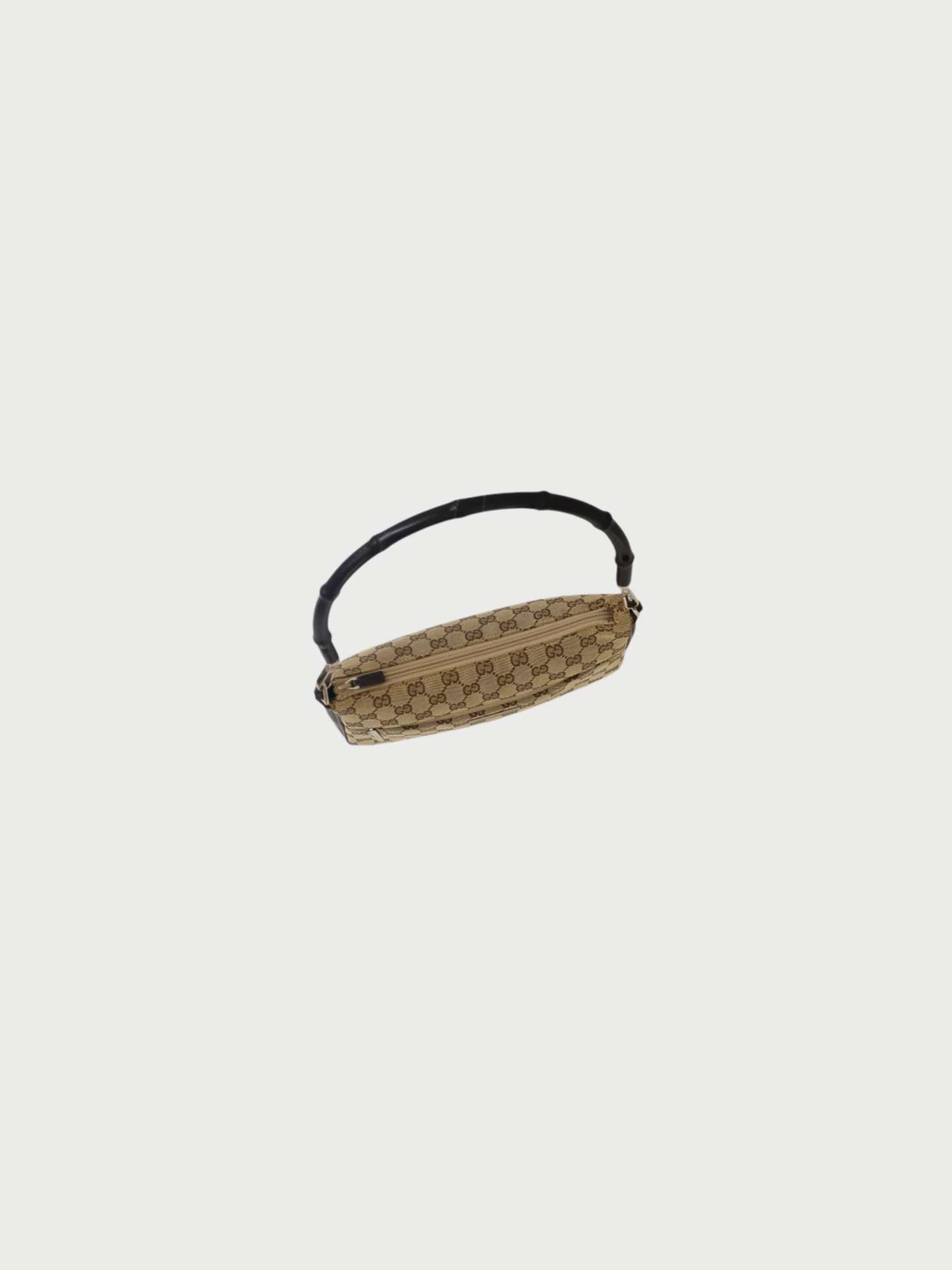 Gucci 2000s Beige Brown GG Canvas Bamboo One-Shoulder Bag