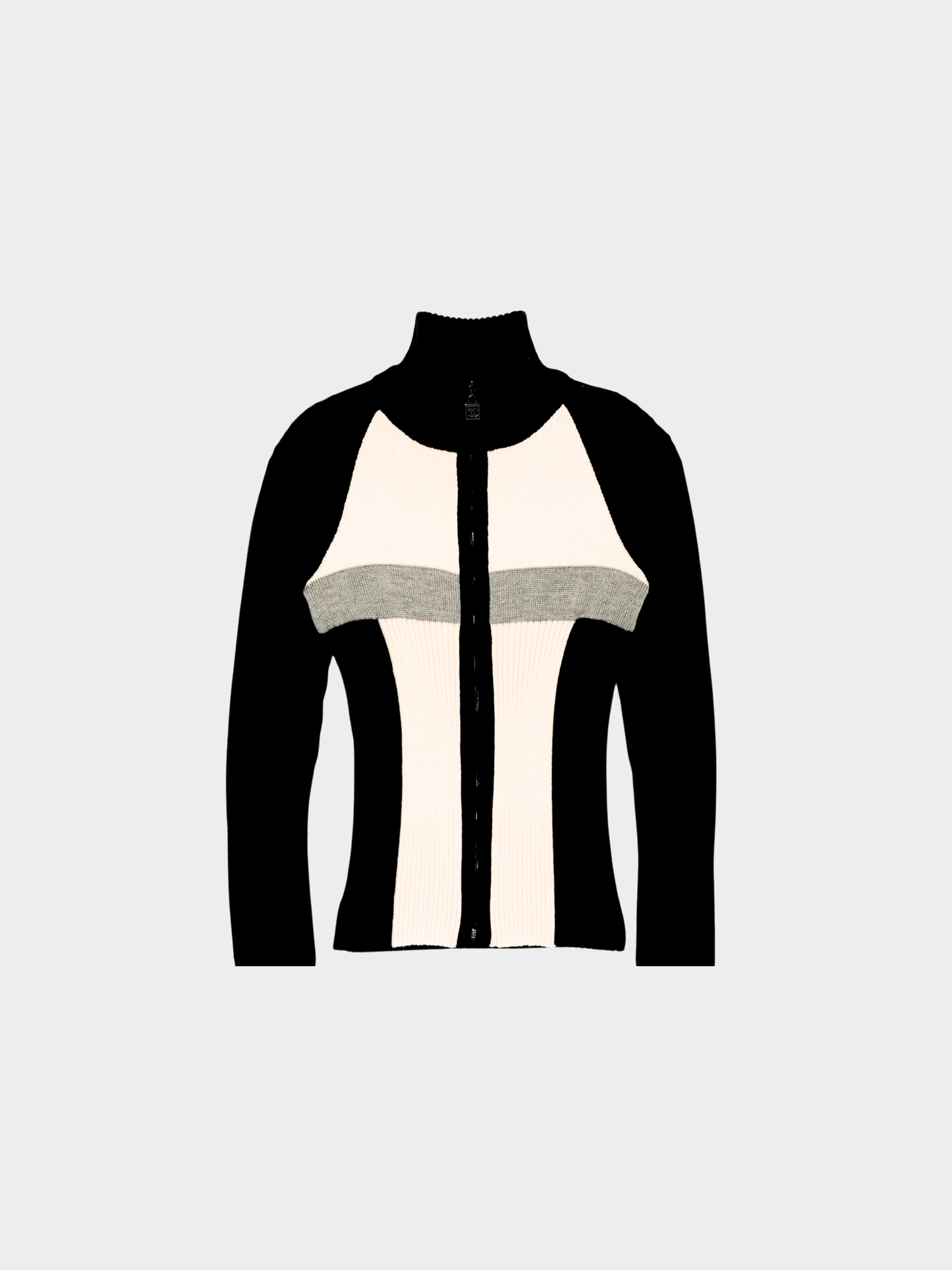 Chanel 2003 Sport Line Zip Up Ribbed Knit Top