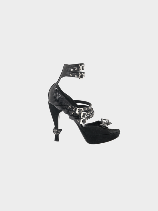 Christian Dior by John Galliano 2003 Black Suede Snakeskin Heels