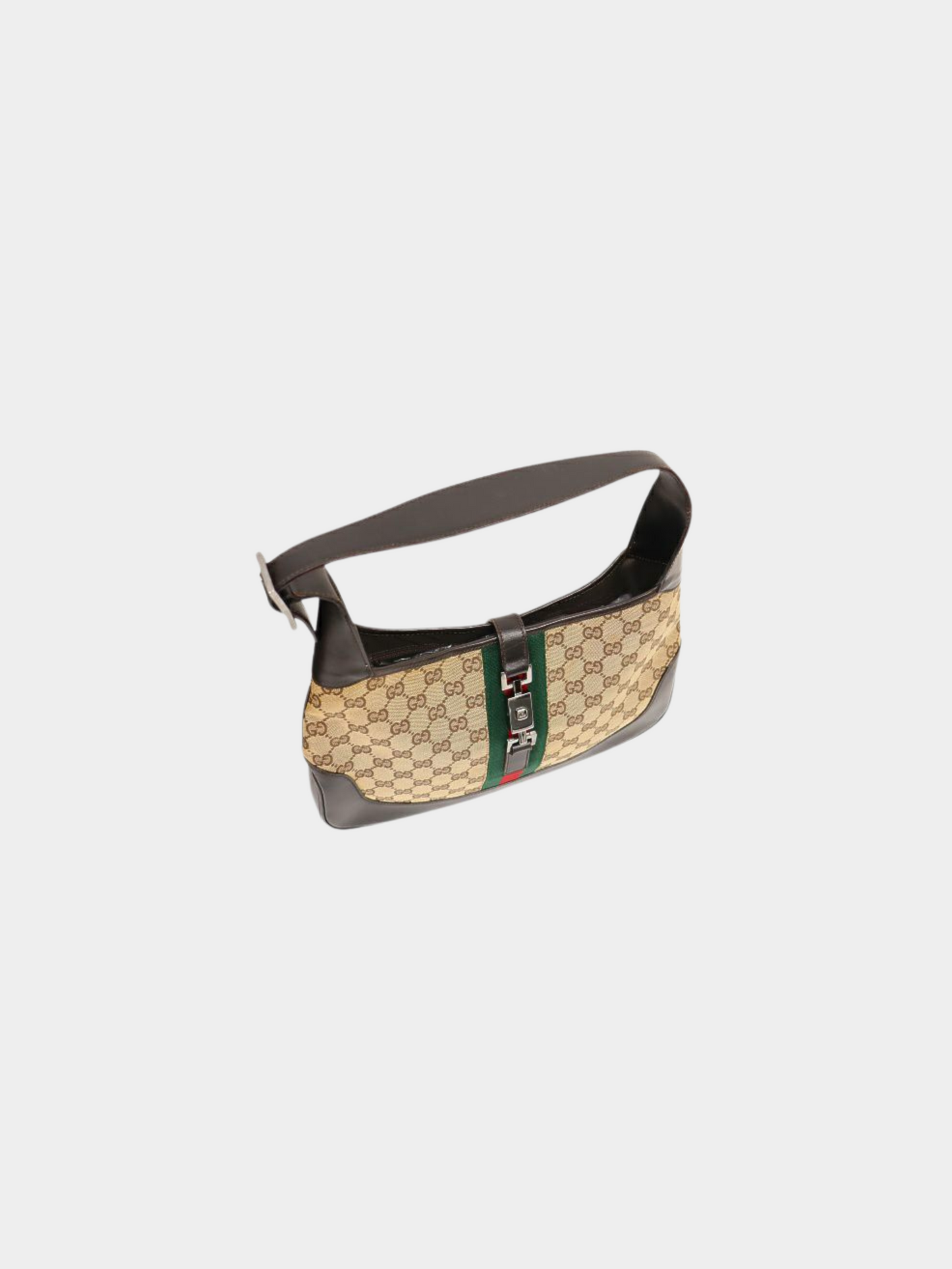 Gucci 2000s Beige Brown Sherry Line GG Jackie Shoulder Bag