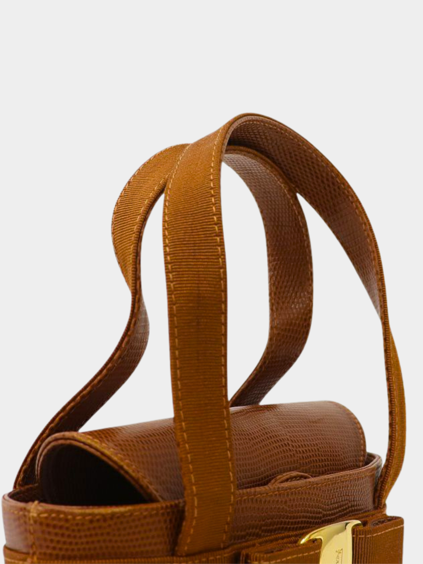 Salvatore Ferragamo 2000s Brown Lizard-Embossed Leather Vara Handbag
