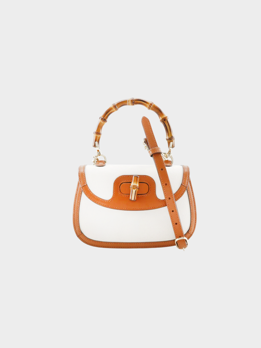 Gucci 2020s Brown Off White Canvas Bamboo 1947 Handbag