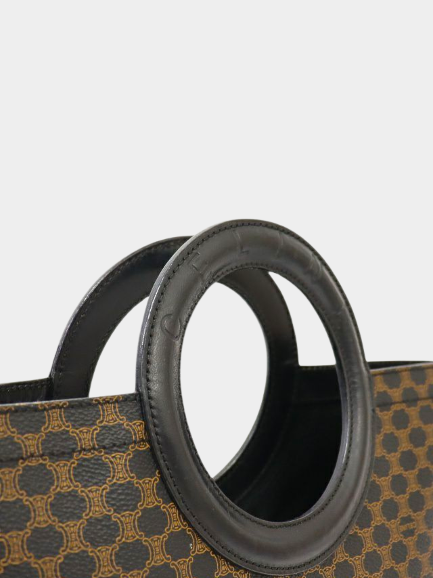 Celine 1990s Black Macadam PVC Leather Handle Tote Bag