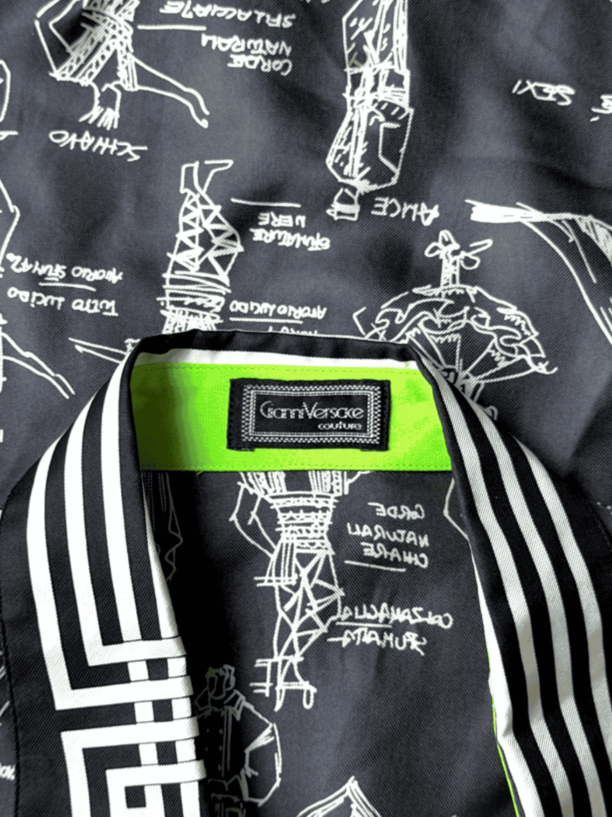 Versace 1991 Black Graphic Printed Silk Shirt