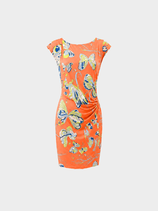 Emilio Pucci 2000s Orange Butterfly Print Dress