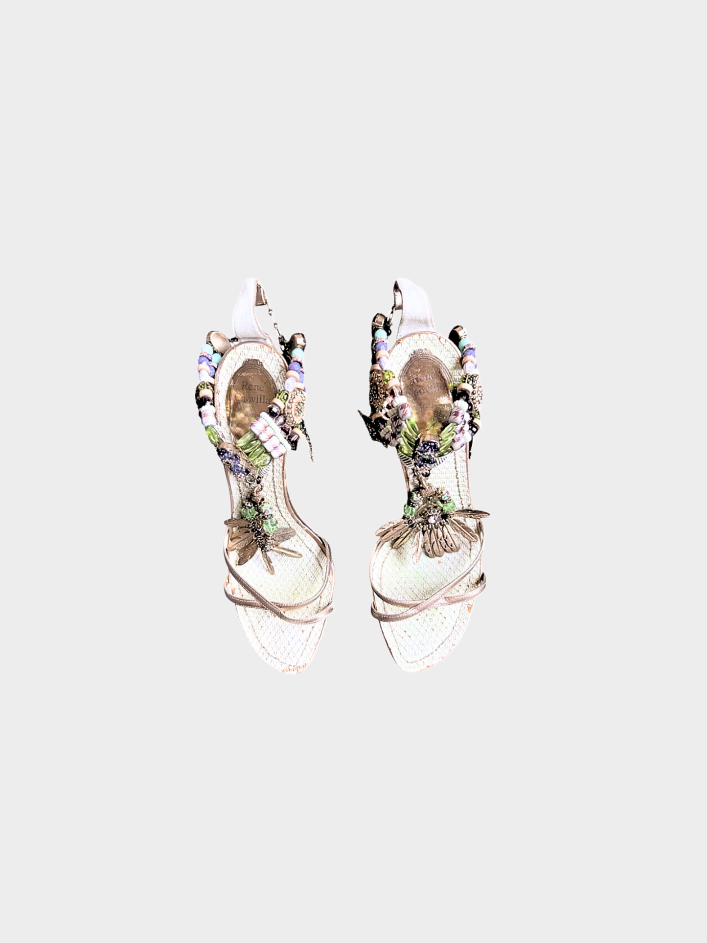 René Caovilla 2000s Rare Metallic Lizard Leather Tropical Heels