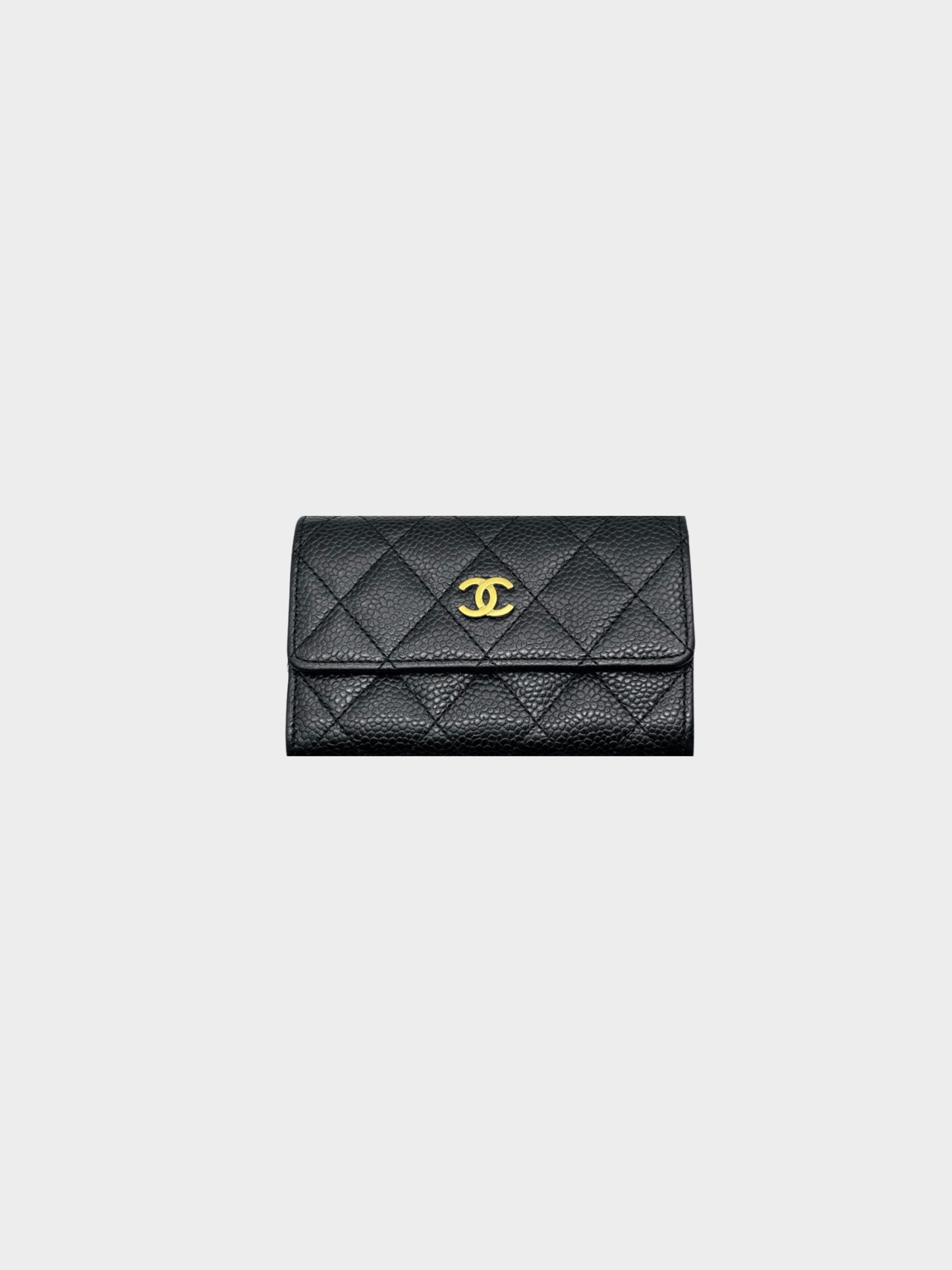 Chanel 1990s Black Quilted Caviar Leather Flap Card Holder