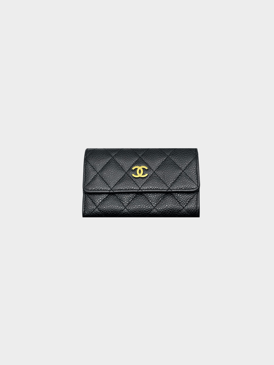 Chanel 1990s Black Quilted Caviar Leather Flap Card Holder