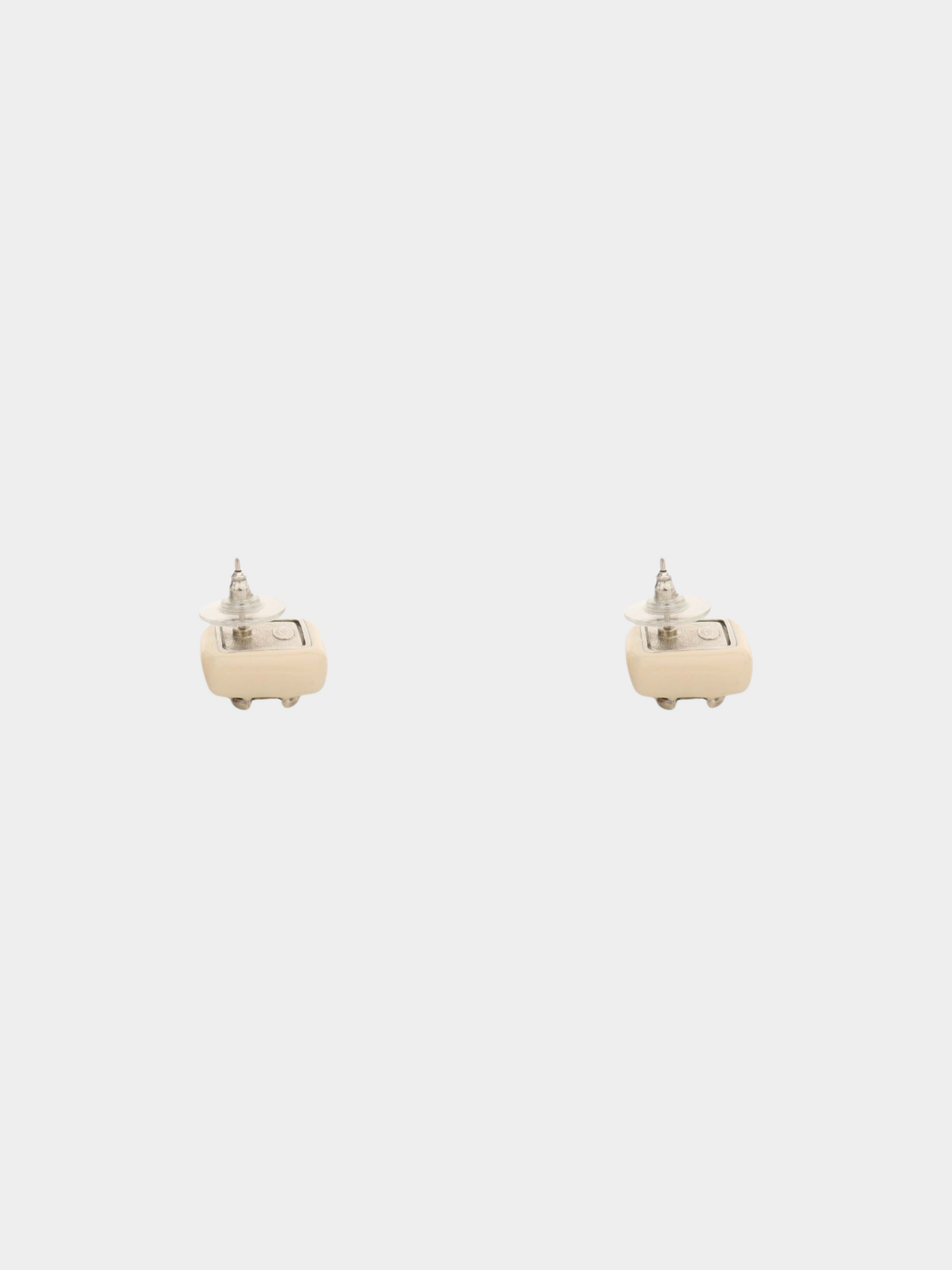 Chanel 2010s White Coco Square Stud Earrings