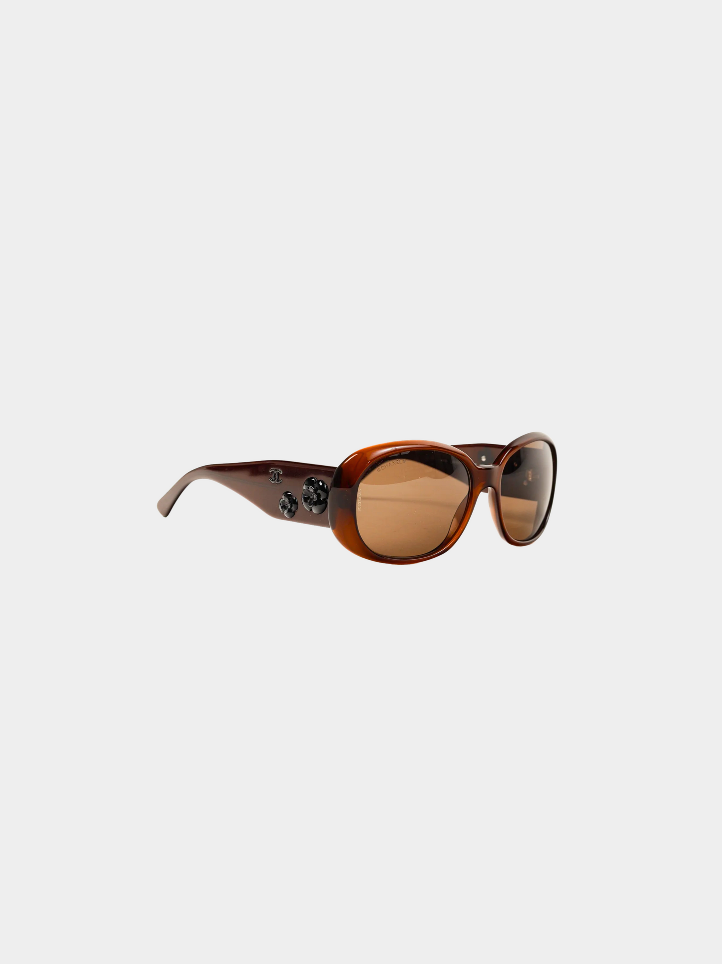 Chanel 2000s Brown Tortoiseshell Camellia Sunglasses