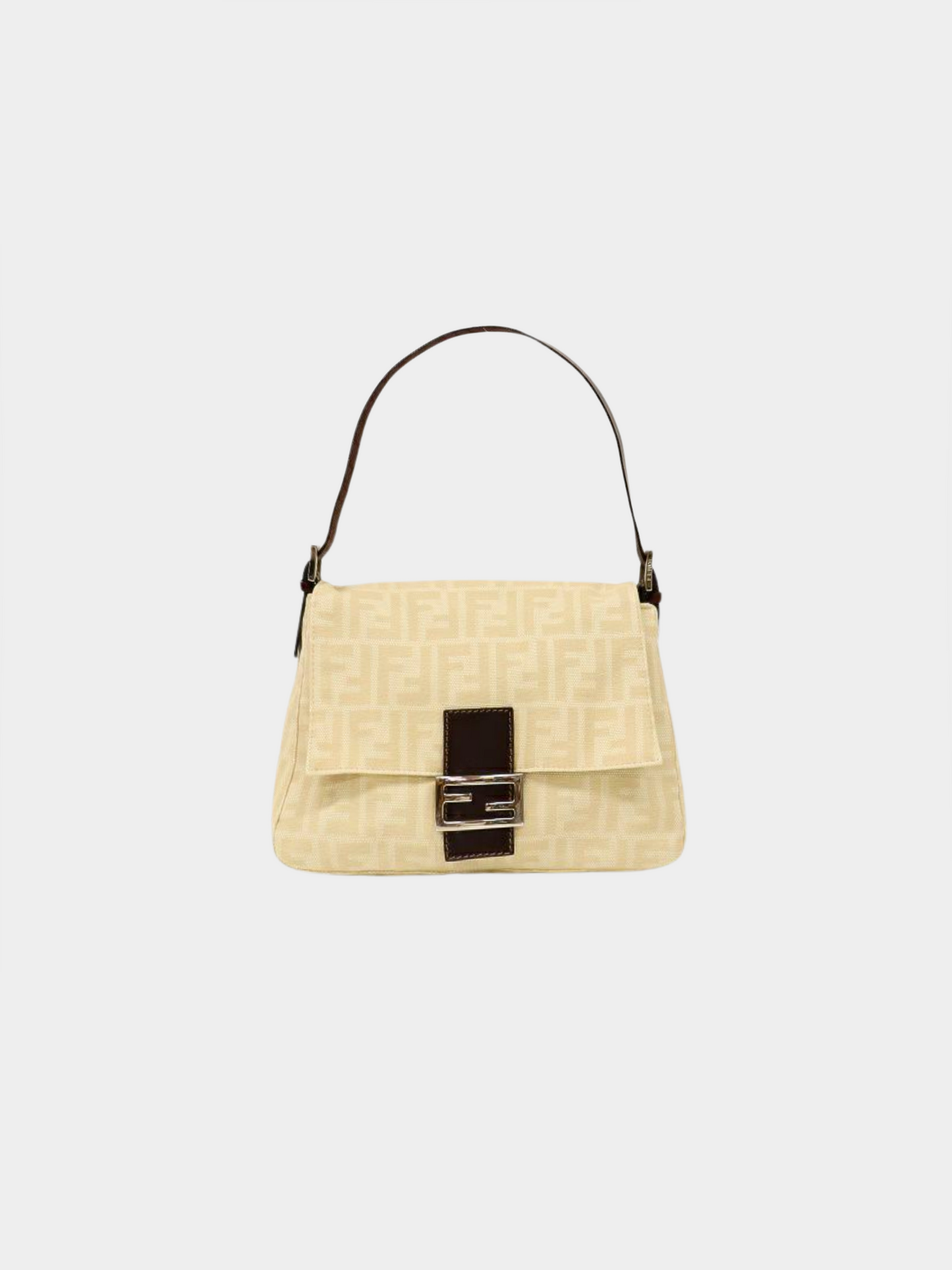 Fendi 2000s White Zucca Monogram Mamma Baguette Bag