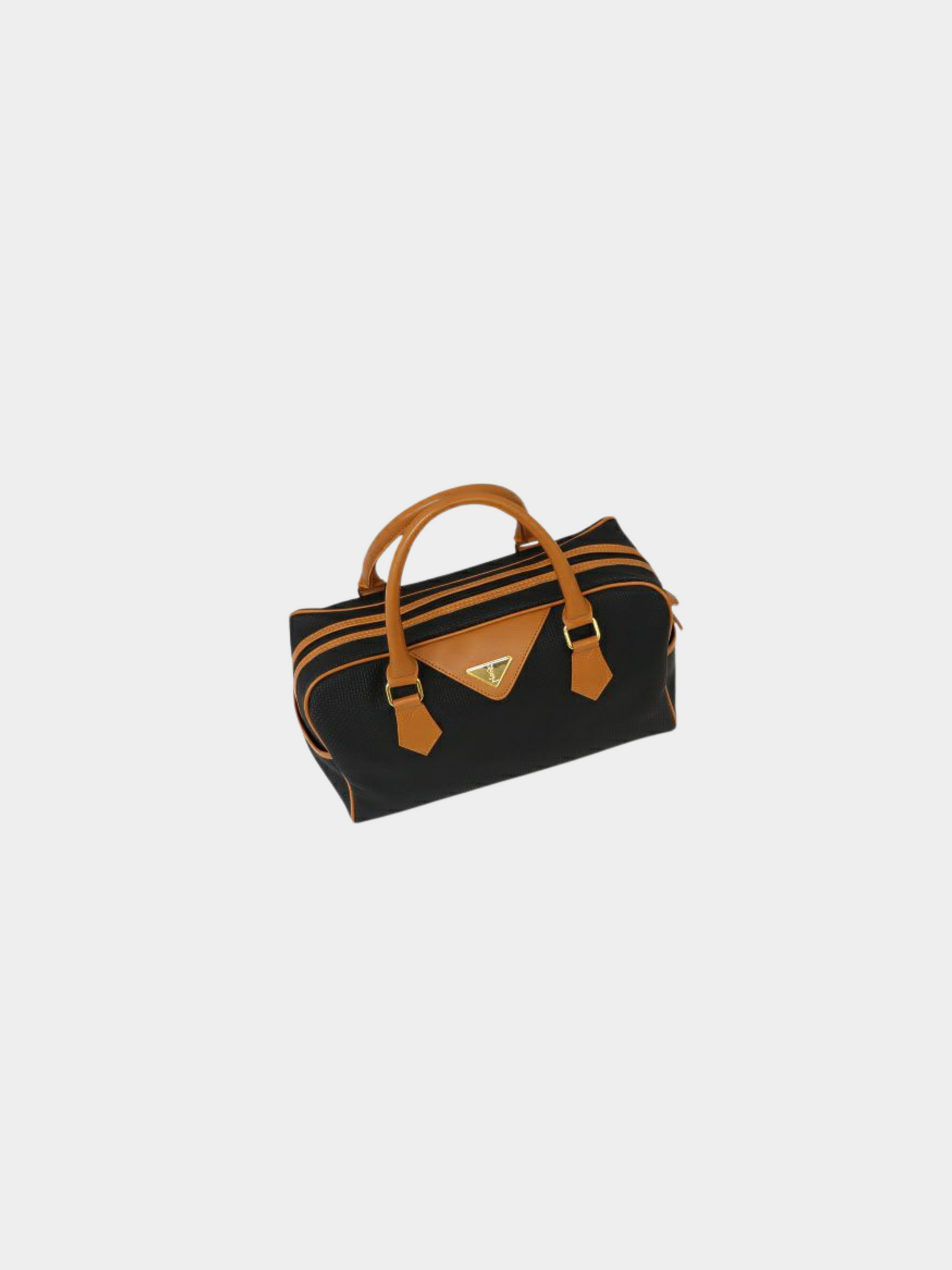 Yves Saint Laurent 1990s Black Brown Logo Hardware Boston Bag