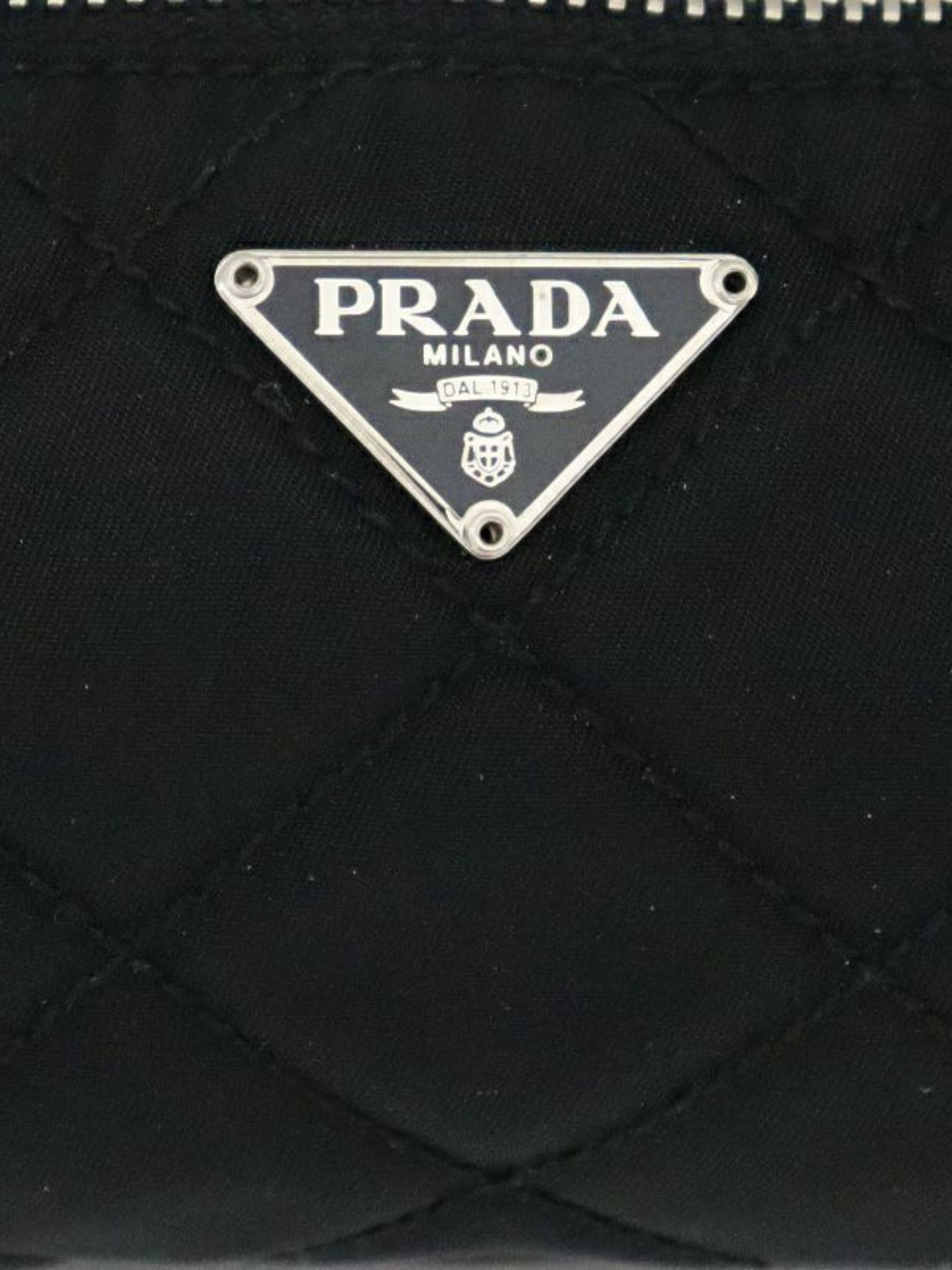 Prada 2000s Black Quilted Nylon Chain Handbag with Triangle Logo