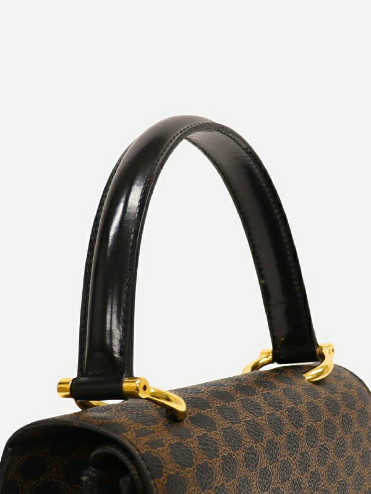 Celine 1990s Black Macadam PVC and Leather Double Flap Handbag