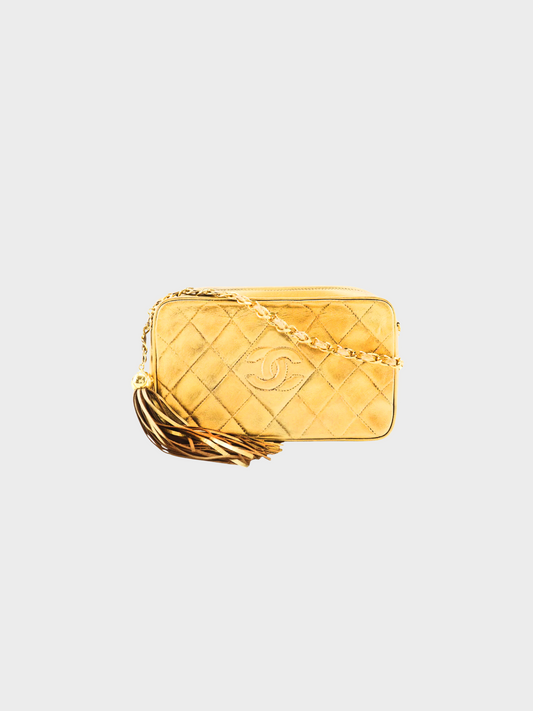 Chanel 1991-1994 Gold Matelasse Fringe Chain Shoulder Bag