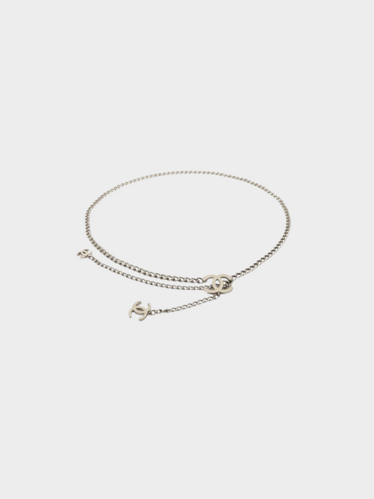 Chanel 2010s Silver and White Coco Chain Belt