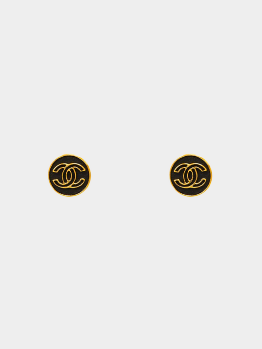Chanel 1990s Black Round Clip-on Earrings
