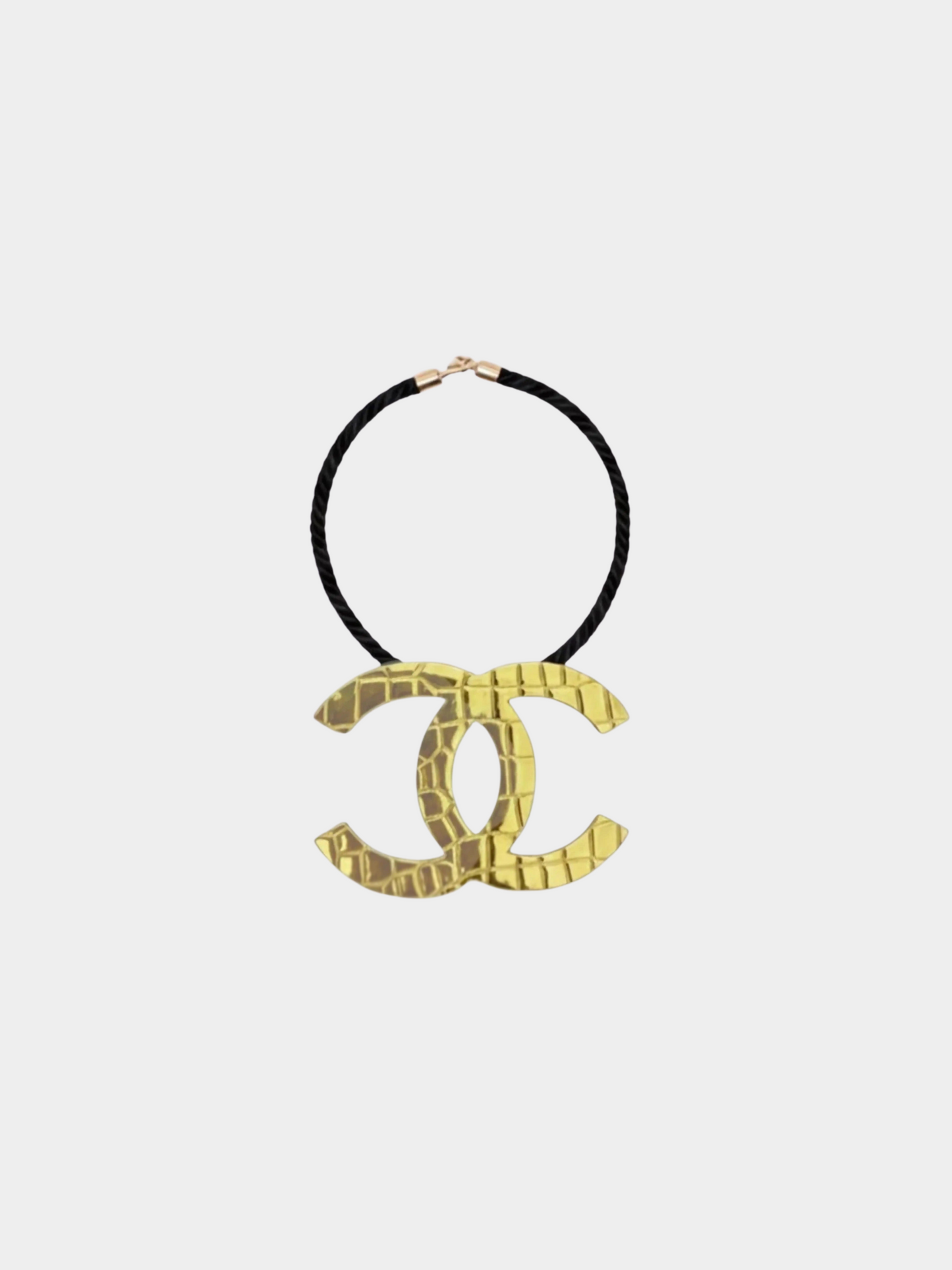 Chanel 2008 Oversized Croc-Embossed CC Gold-Tone Pendant Necklace