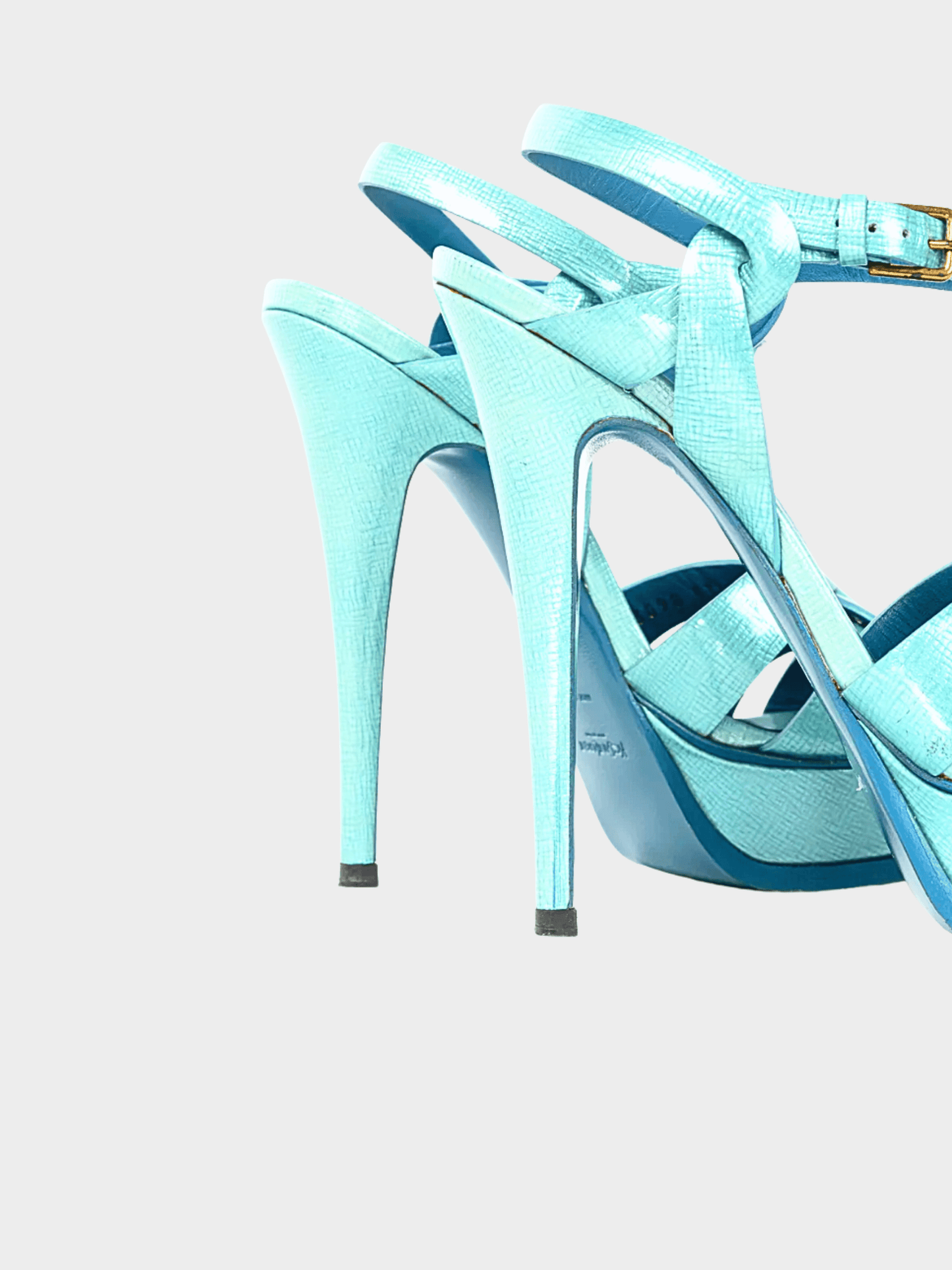 Yves Saint Laurent 2012 Tribute 105 Azur Paille Patent Platform Sandals