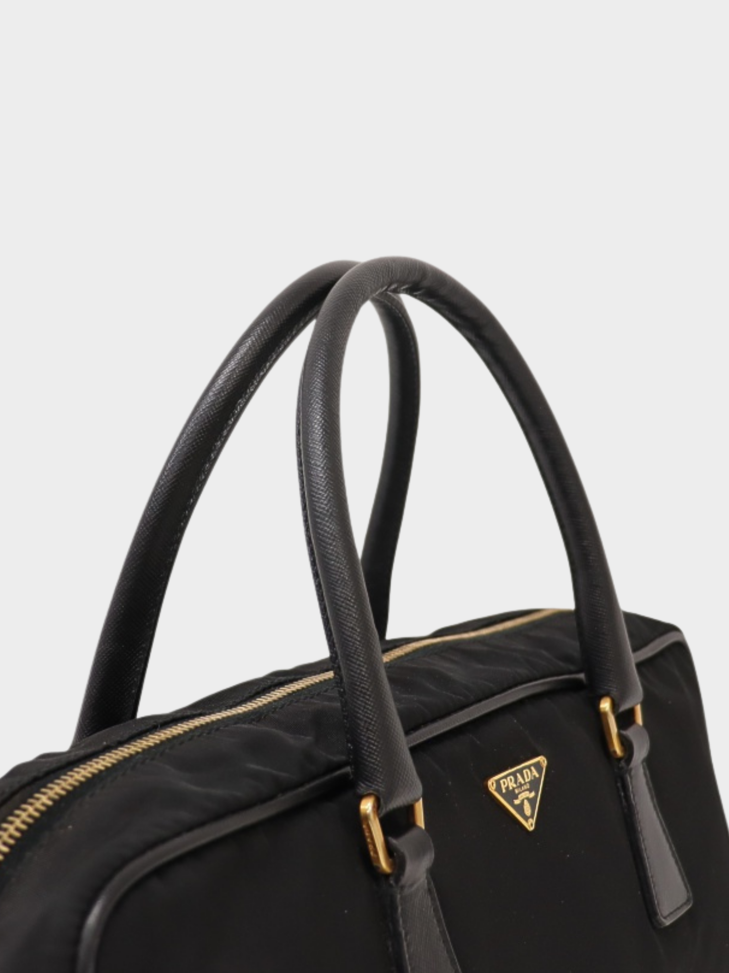 Prada 2000s Black Nylon Leather Triangle Logo Handbag