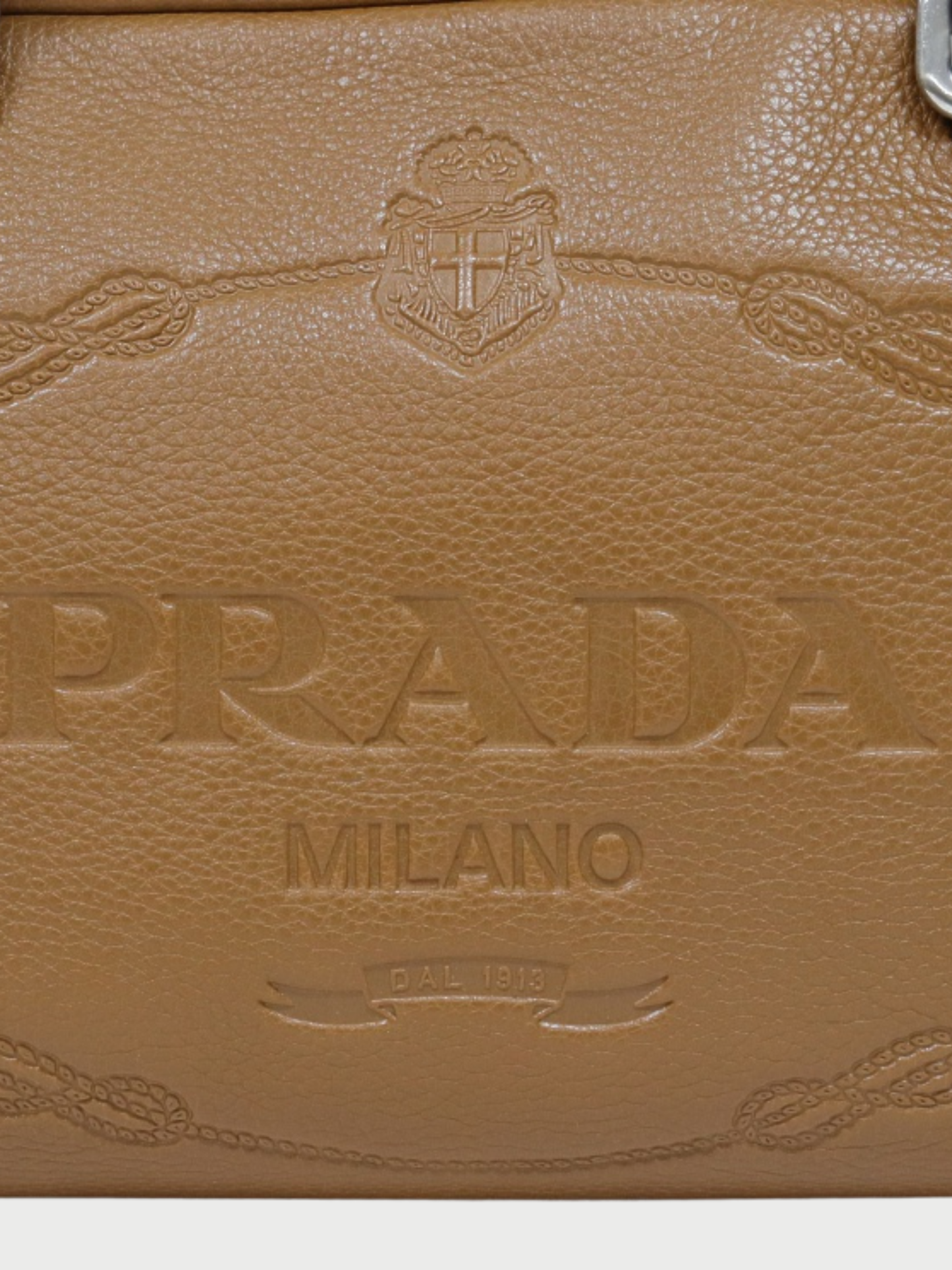 Prada 2000s Brown Leather Logo Embossed Handbag