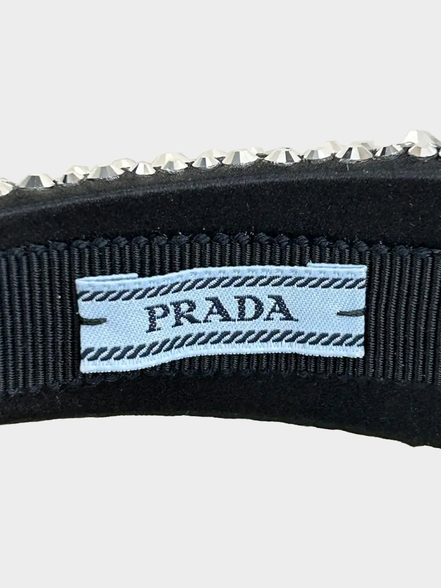 Prada 2020s Black Satin and Silver Crystal Studded Headband