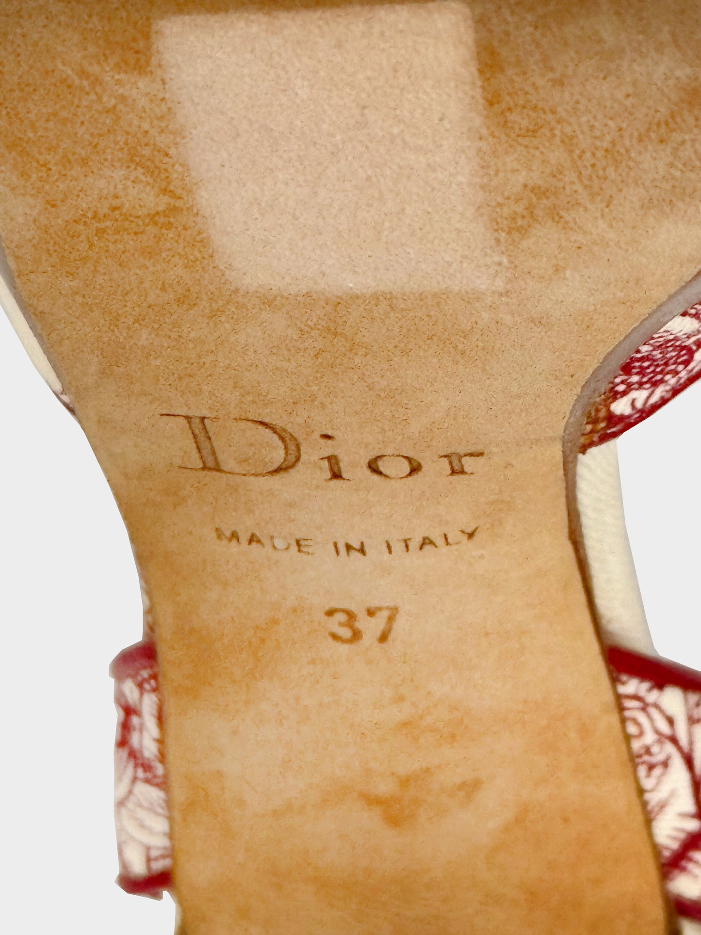 Christian Dior 2000s Beige and Red Canvas and Leather Peep-toe Heels