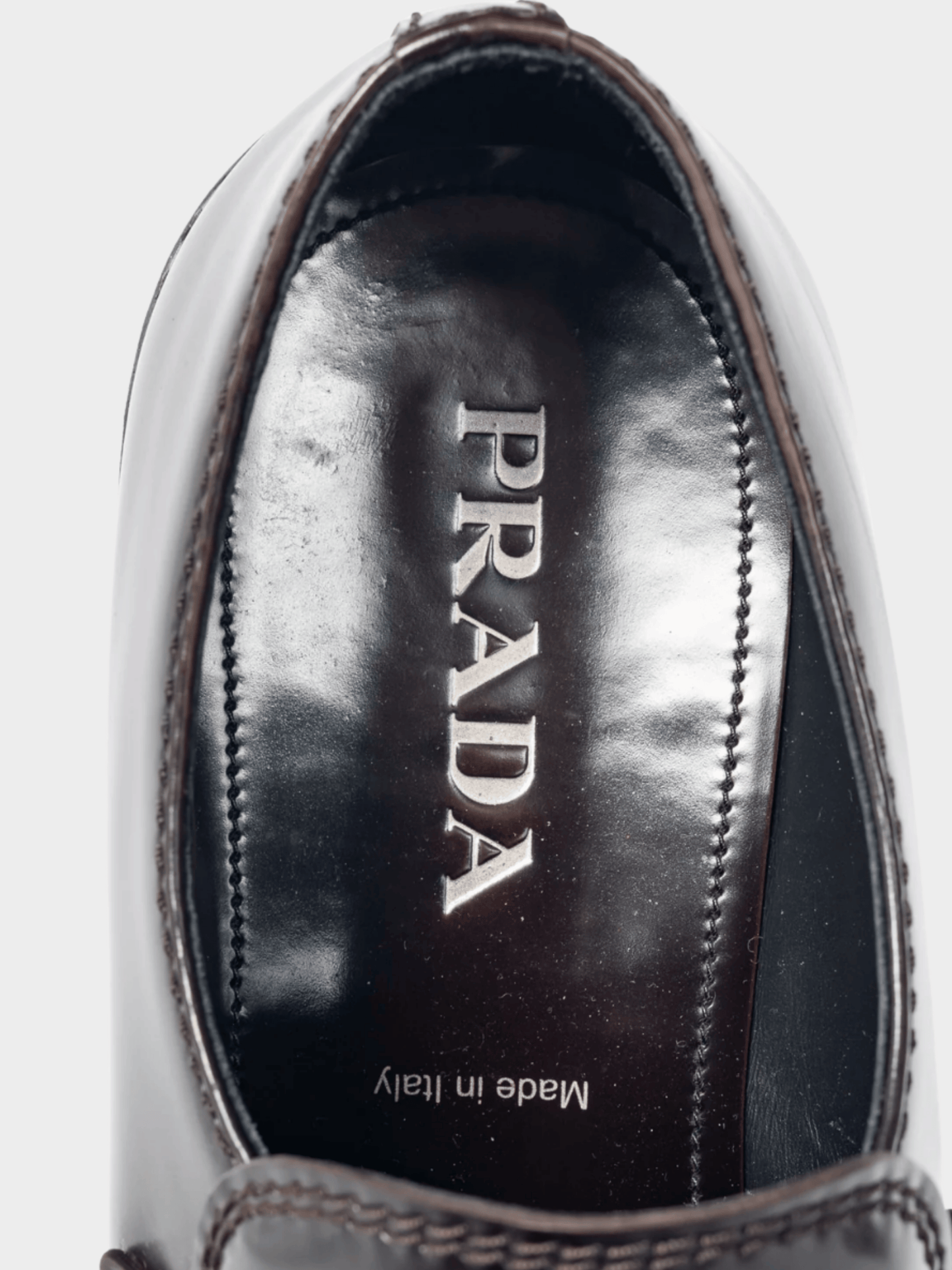 Prada 2010s Chocolate Logo-Plaque Leather Loafers