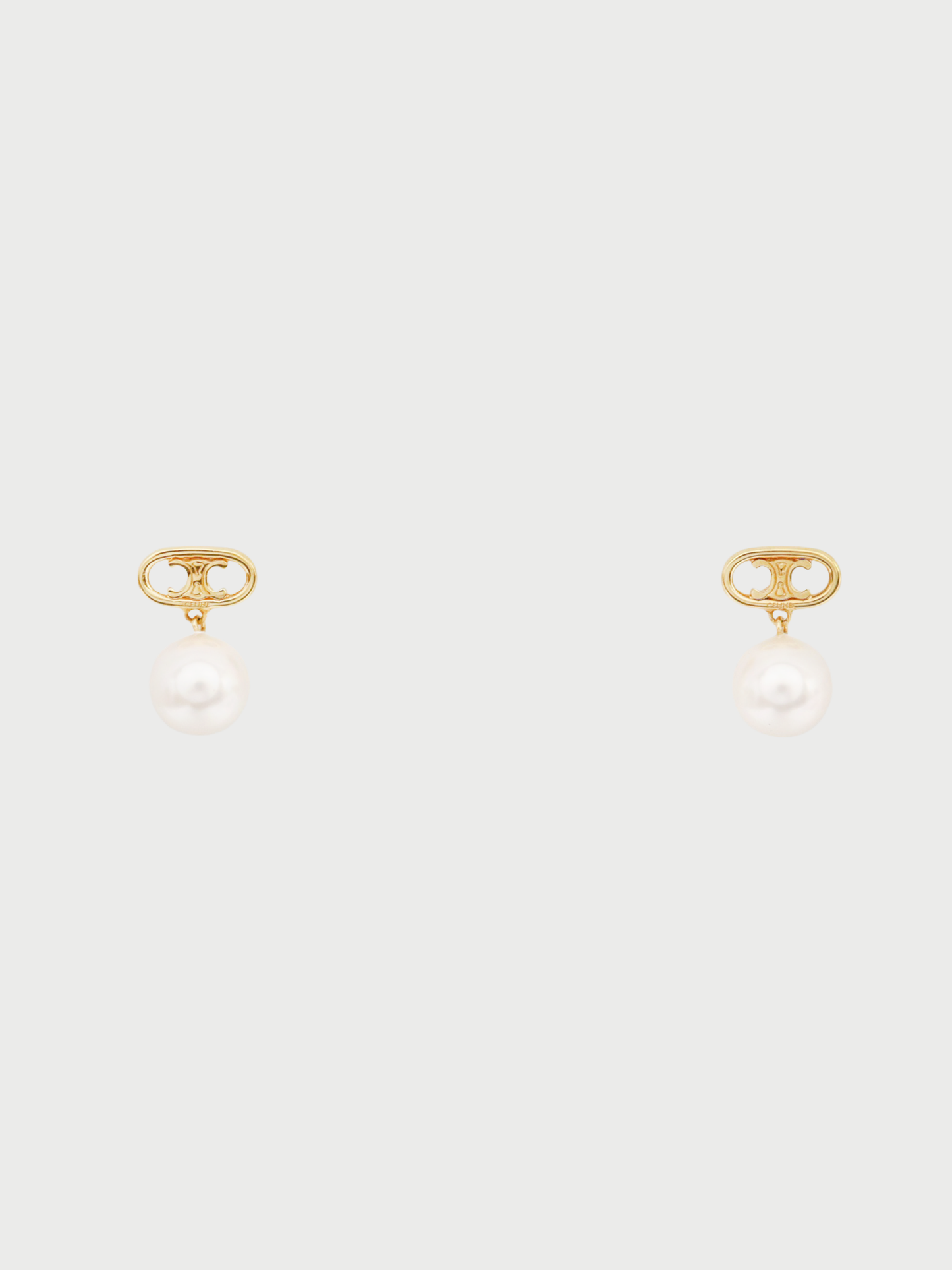 Celine 2020s Gold Plated Metal Triomphe Pearl Earrings