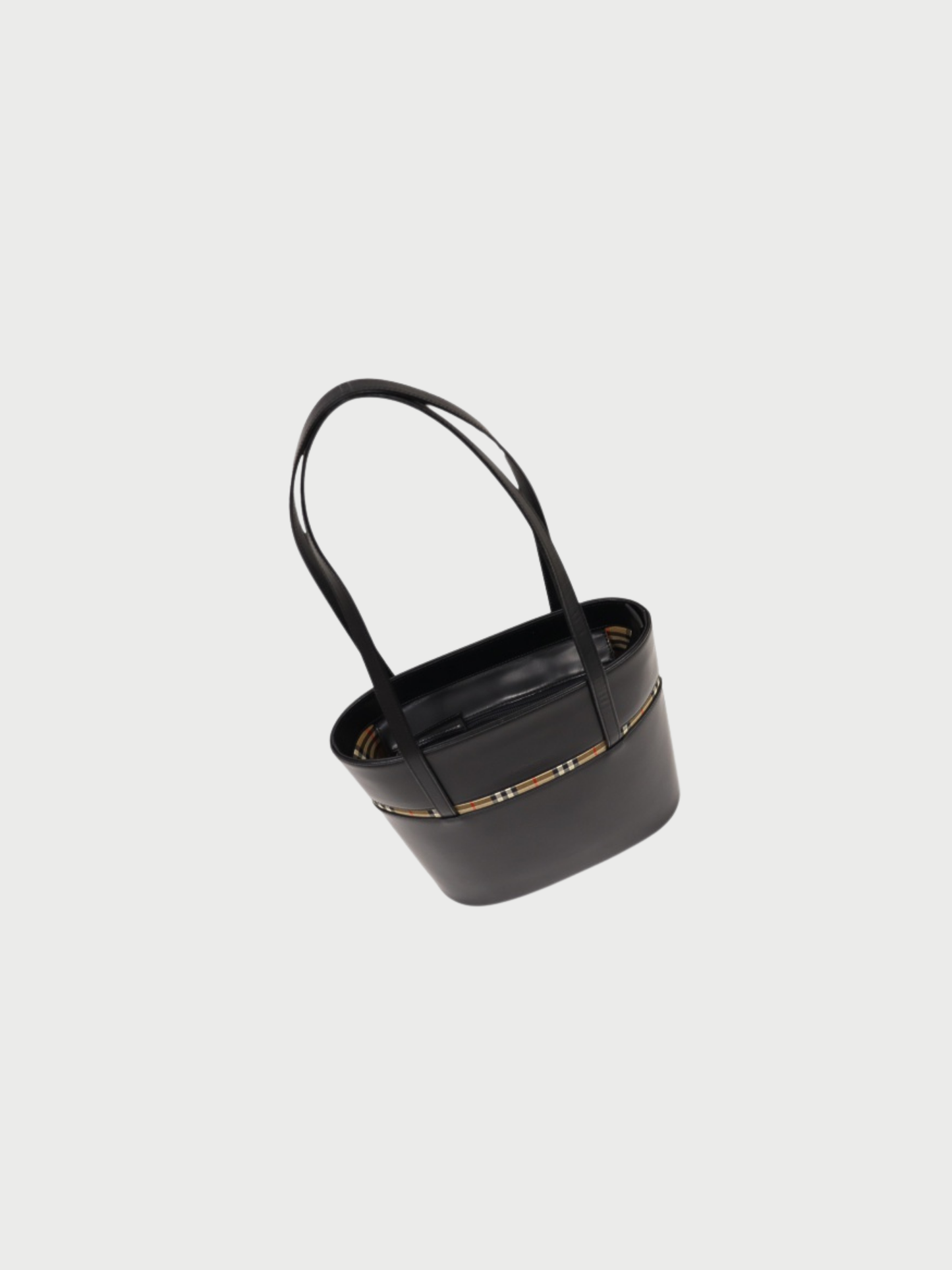 Burberry 2000s Black Leather Logo Check Tote Bag