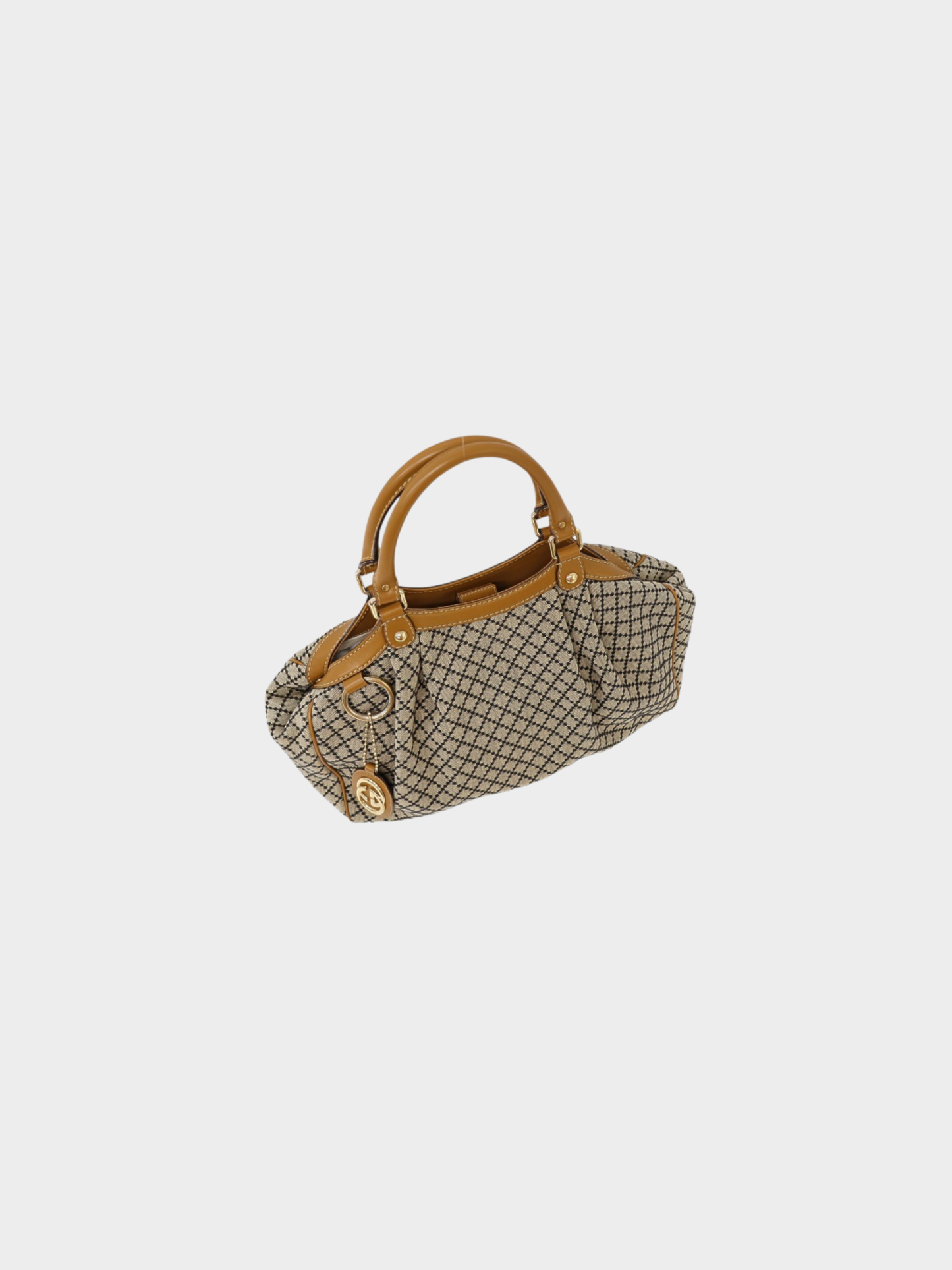 Gucci 2000s Brown Beige Diamante Canvas Leather Handbag