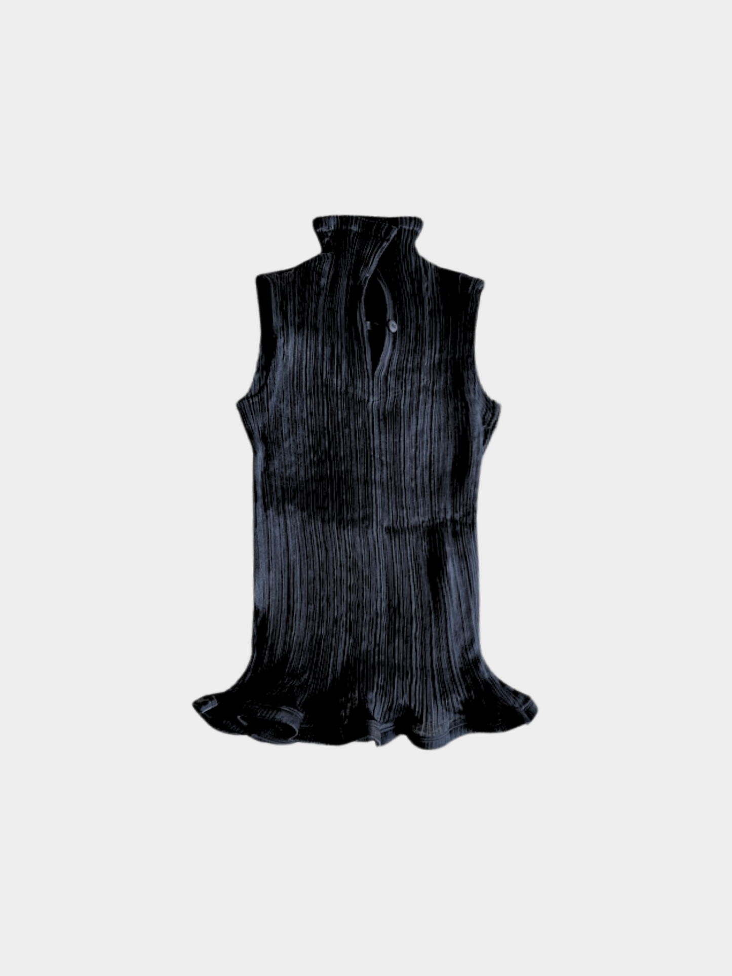 Issey Miyake 2000s Rare Black Pleated Sculptural Mock Neck Top