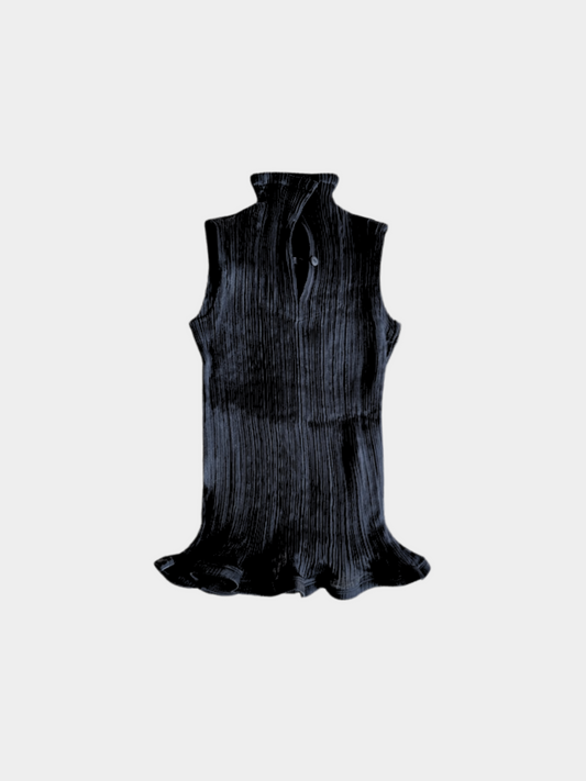 Issey Miyake 2000s Rare Black Pleated Sculptural Mock Neck Top