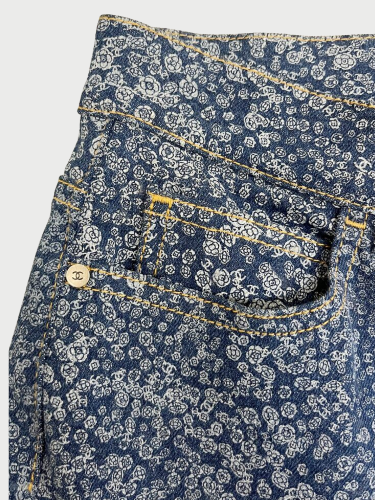 Chanel 2020s Blue Denim Camellia Logo Skinny Jeans