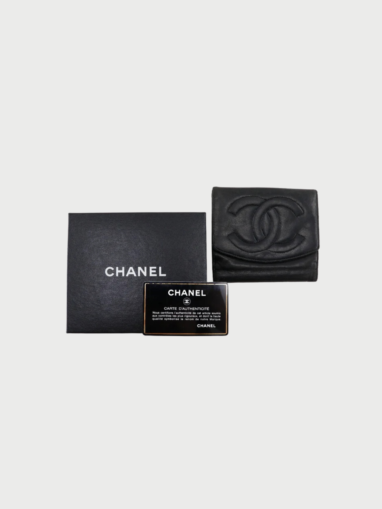 Chanel 1990s Black Lambskin Leather Coco Mark Bi-Fold Wallet