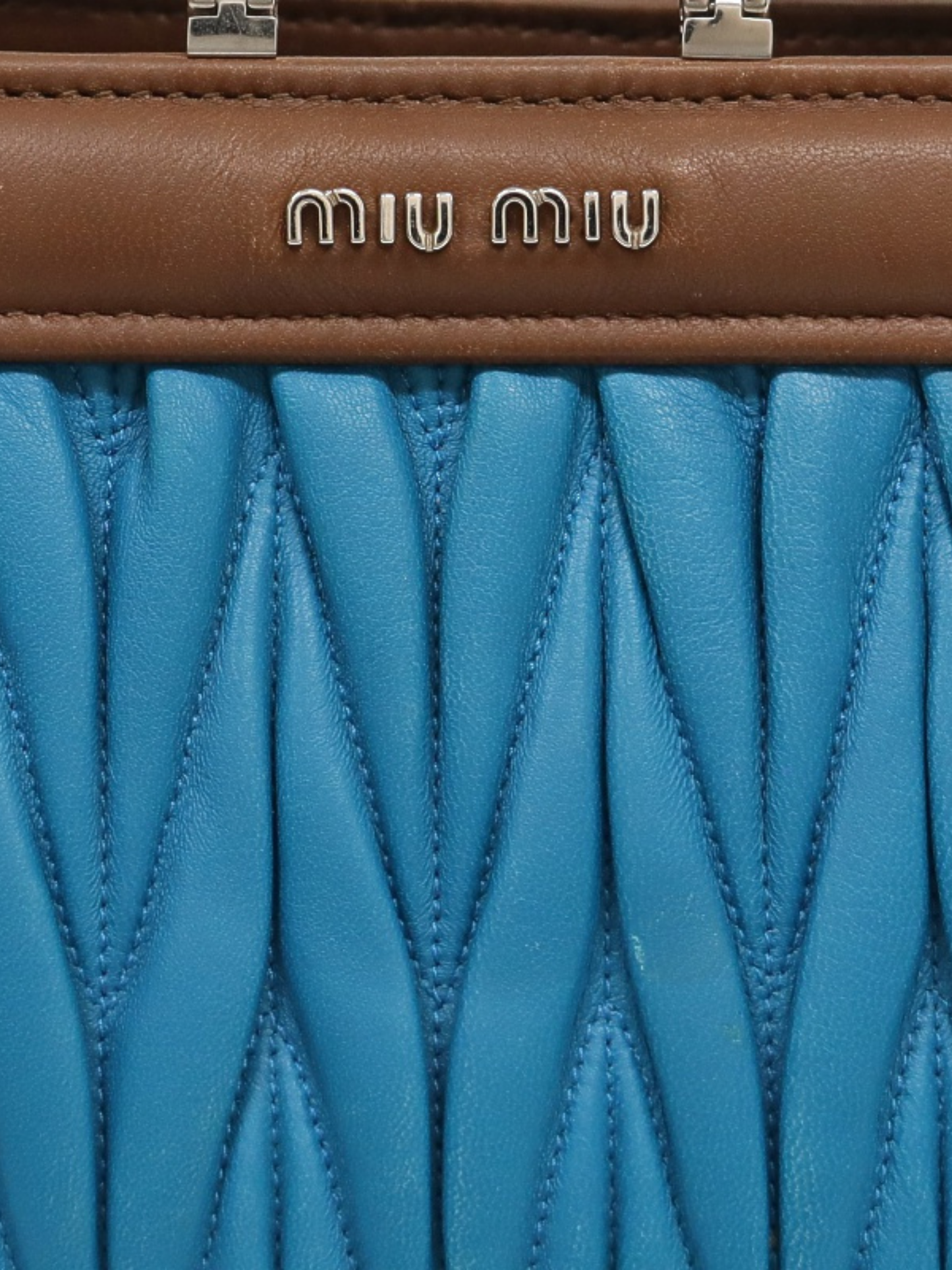 Miu Miu 2010s Brown Blue Leather Matelassé 2Way Bag