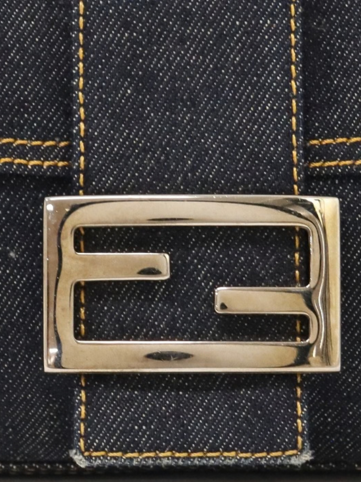 Fendi 2000s Navy Denim Baguette Shoulder Bag