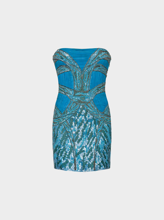 Roberto Cavalli Pre-Fall 2012 Turquoise Lace-Up Embellished Mini Dress