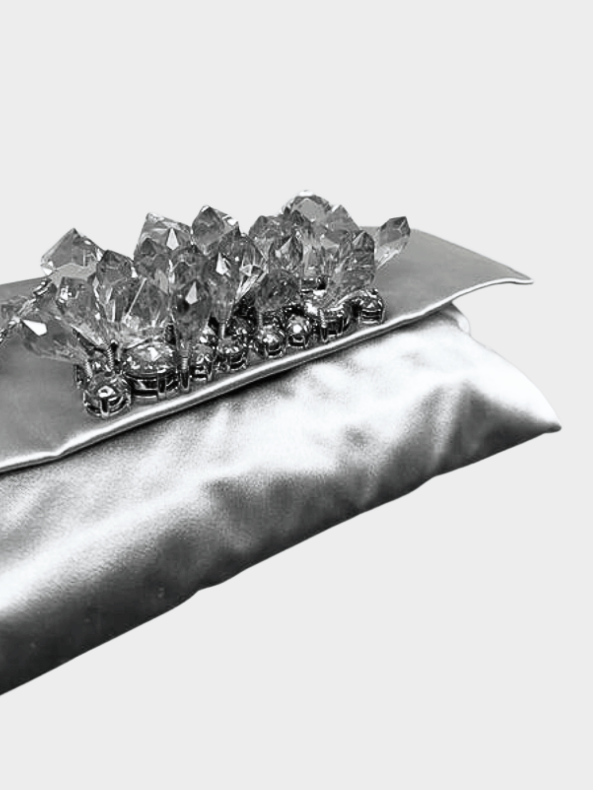 Prada 2000s Silver Satin Crystal Embellished Chain Clutch