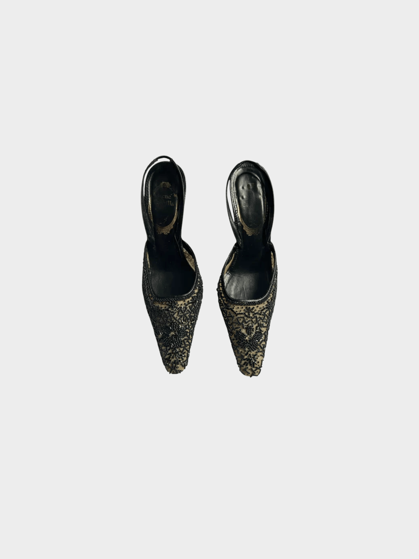 René Caovilla 2000s Black Beaded Slingback Heels