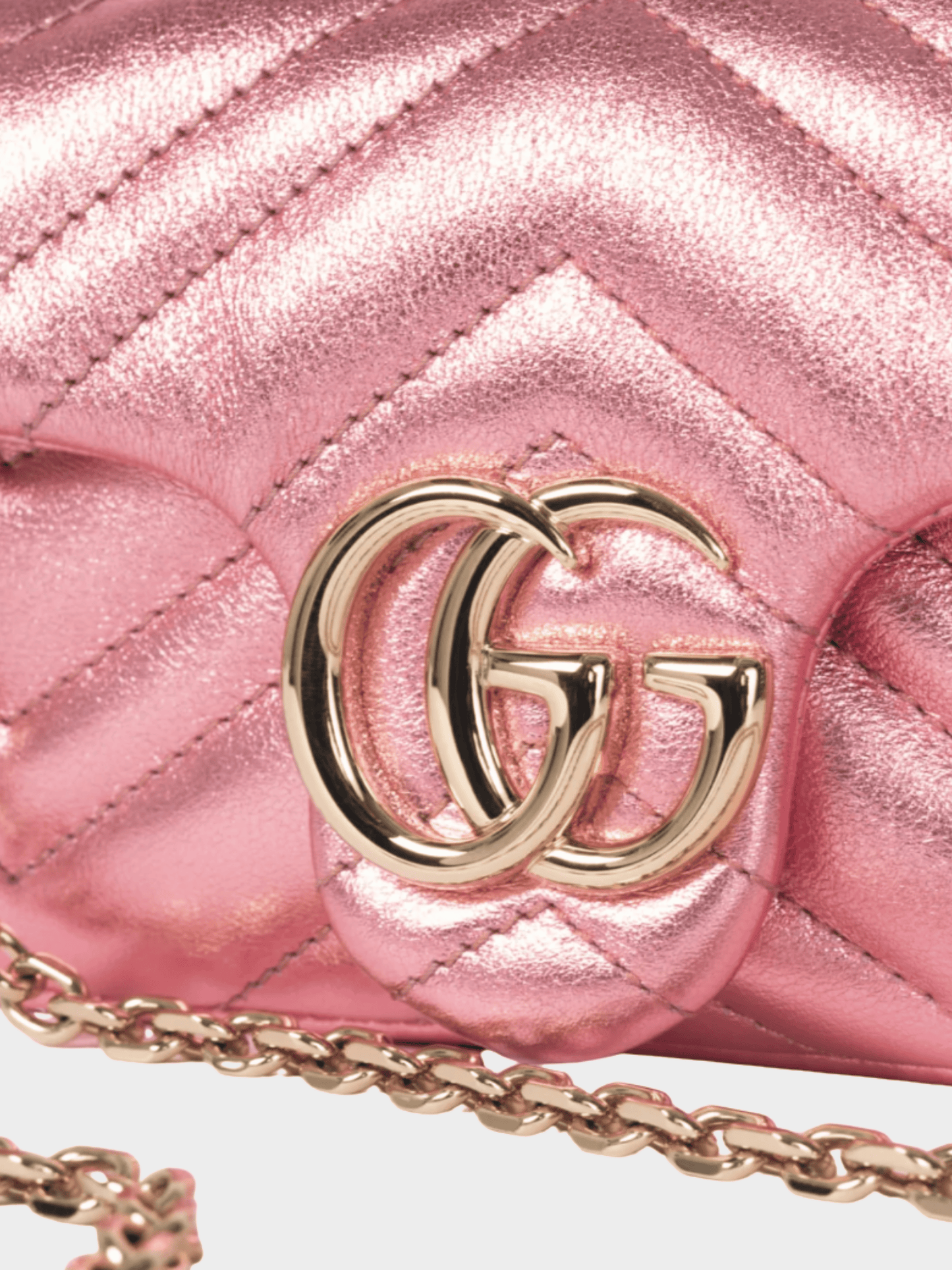 Gucci 2010s GG Marmont Bright Pink Lame Matelassé Chevron Mini Shoulder Bag