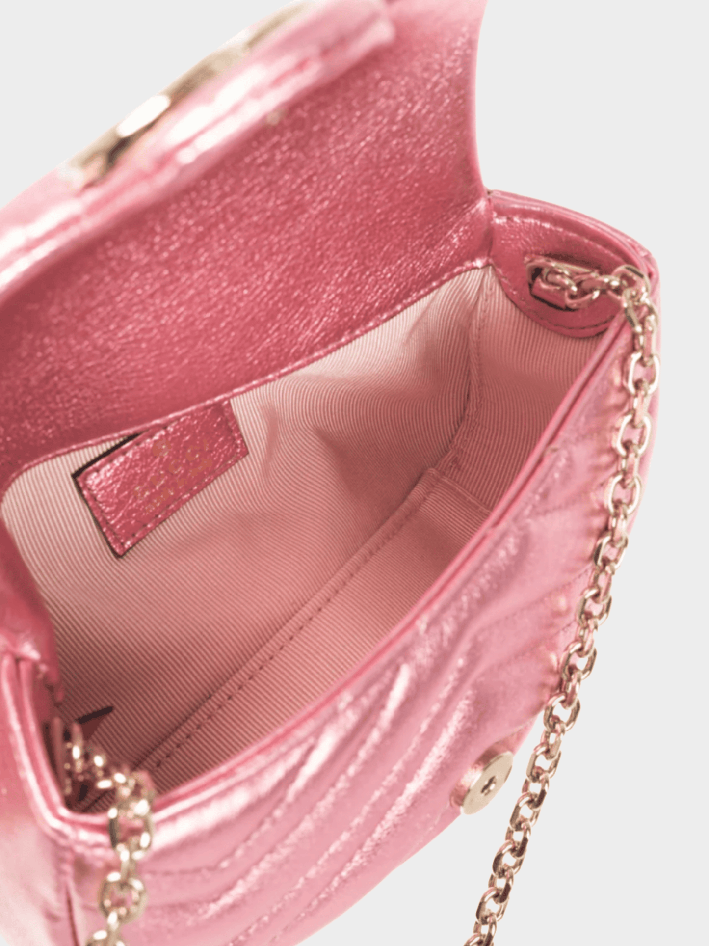Gucci 2010s GG Marmont Bright Pink Lame Matelassé Chevron Mini Shoulder Bag