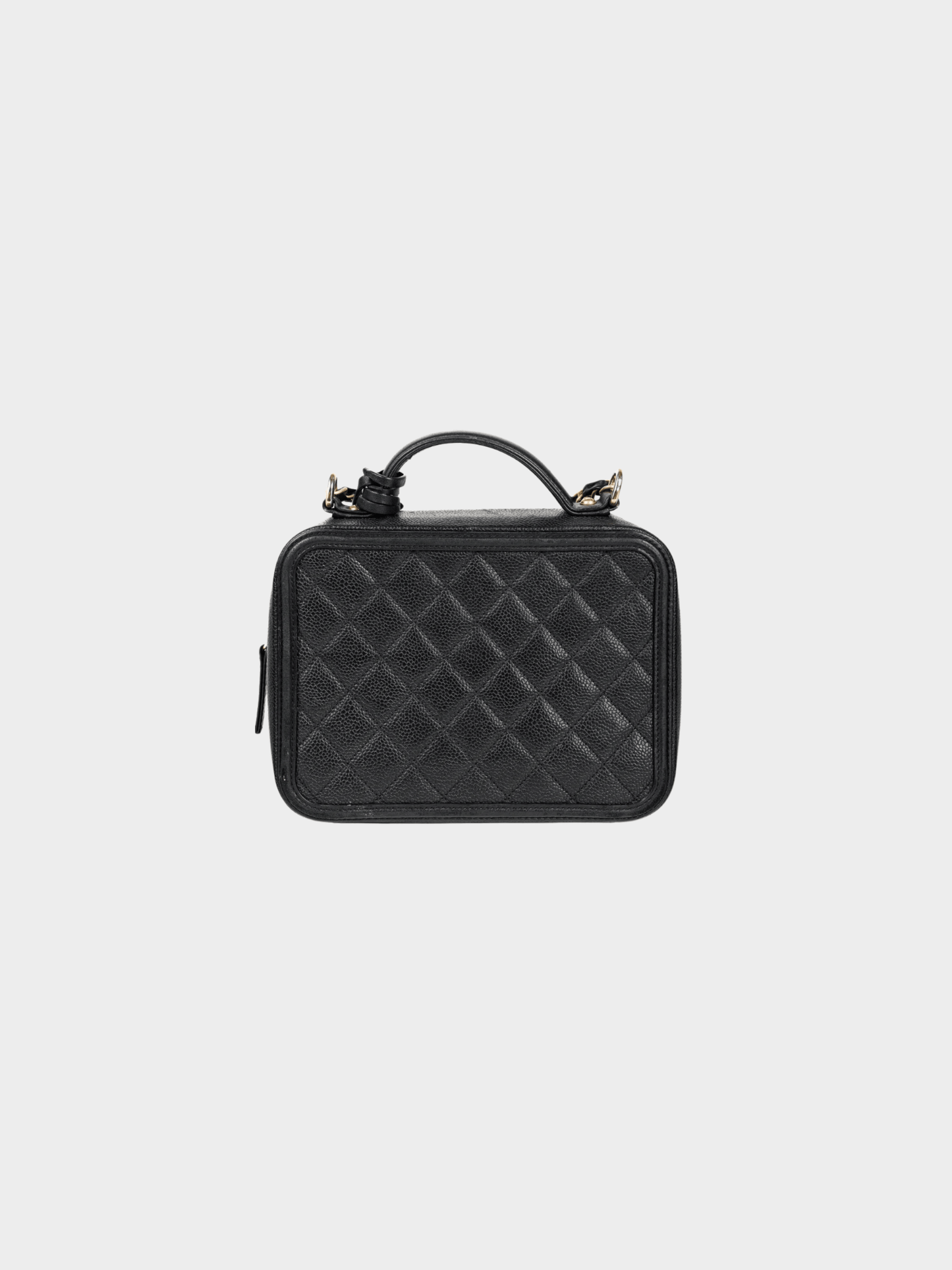 Chanel 2000s Filigree Medium Black Caviar Quilted CC Vanity Case