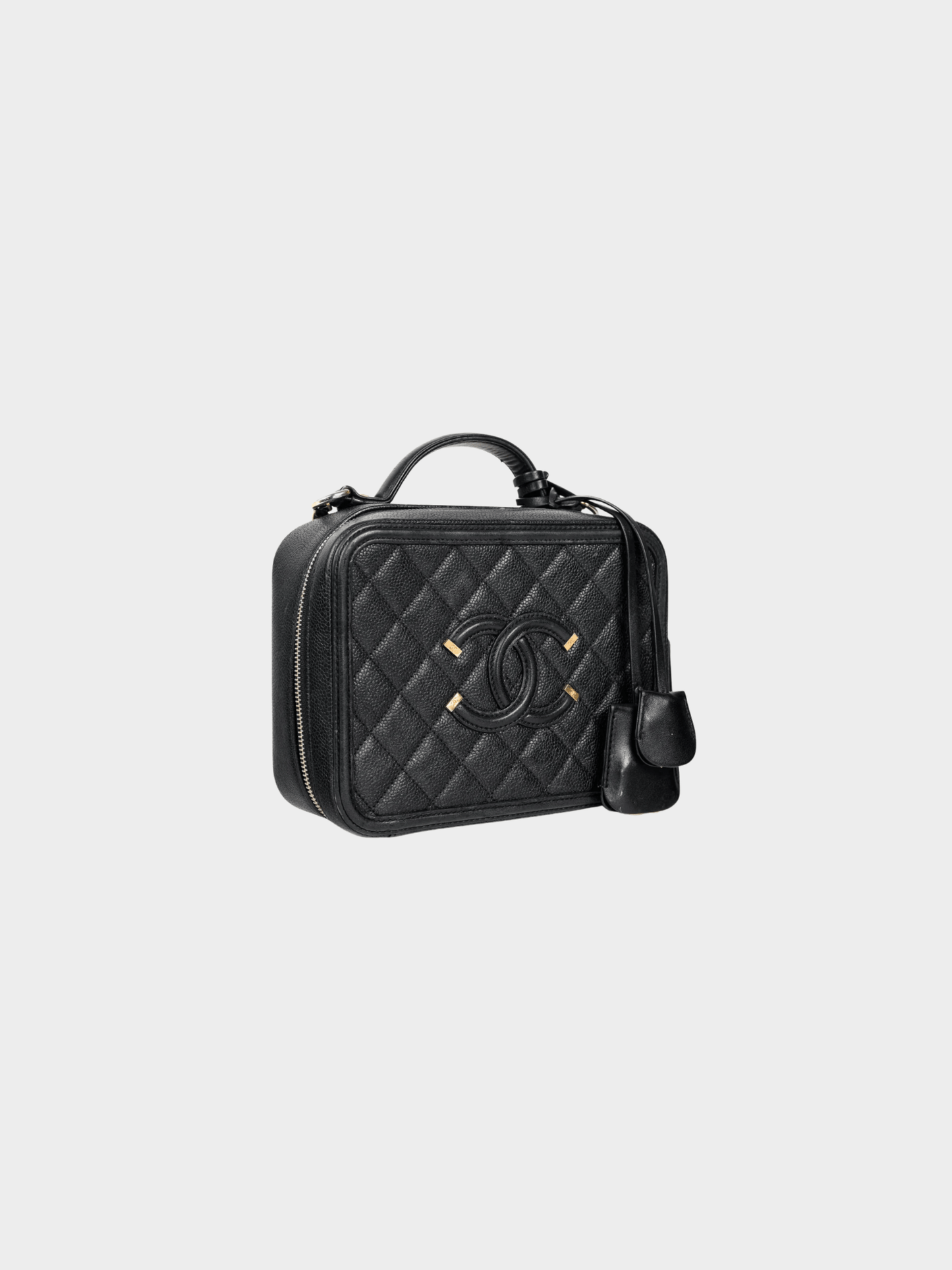 Chanel 2000s Filigree Medium Black Caviar Quilted CC Vanity Case