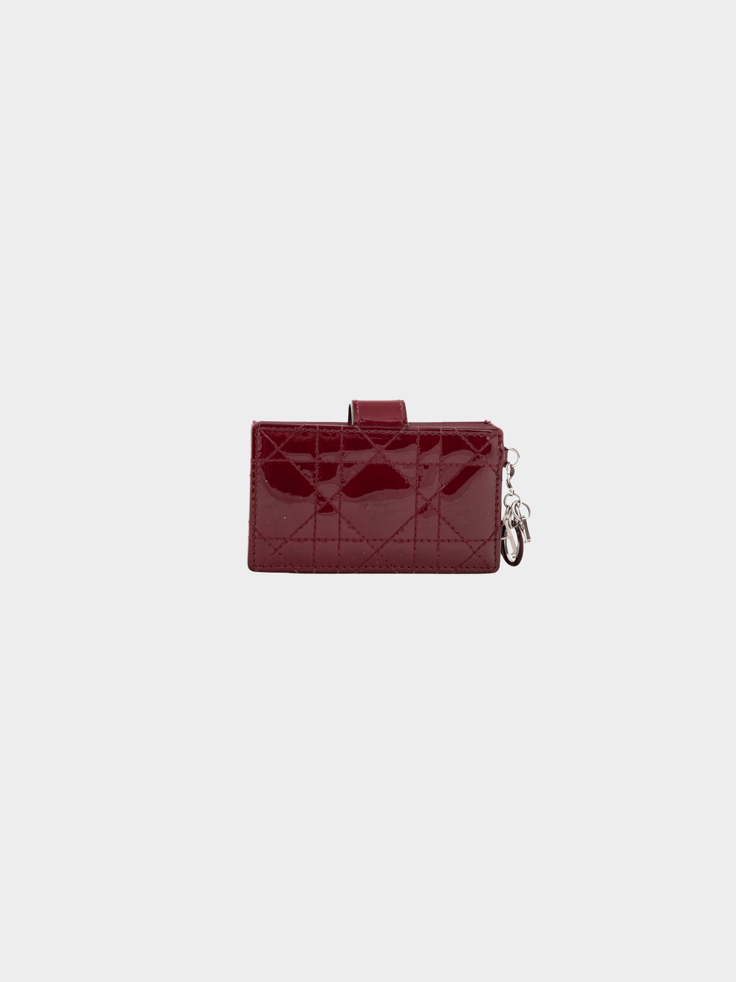 Christian Dior 2010s Lady Dior Jasmine Cherry Red Patent Cannage Calfskin Card Holder