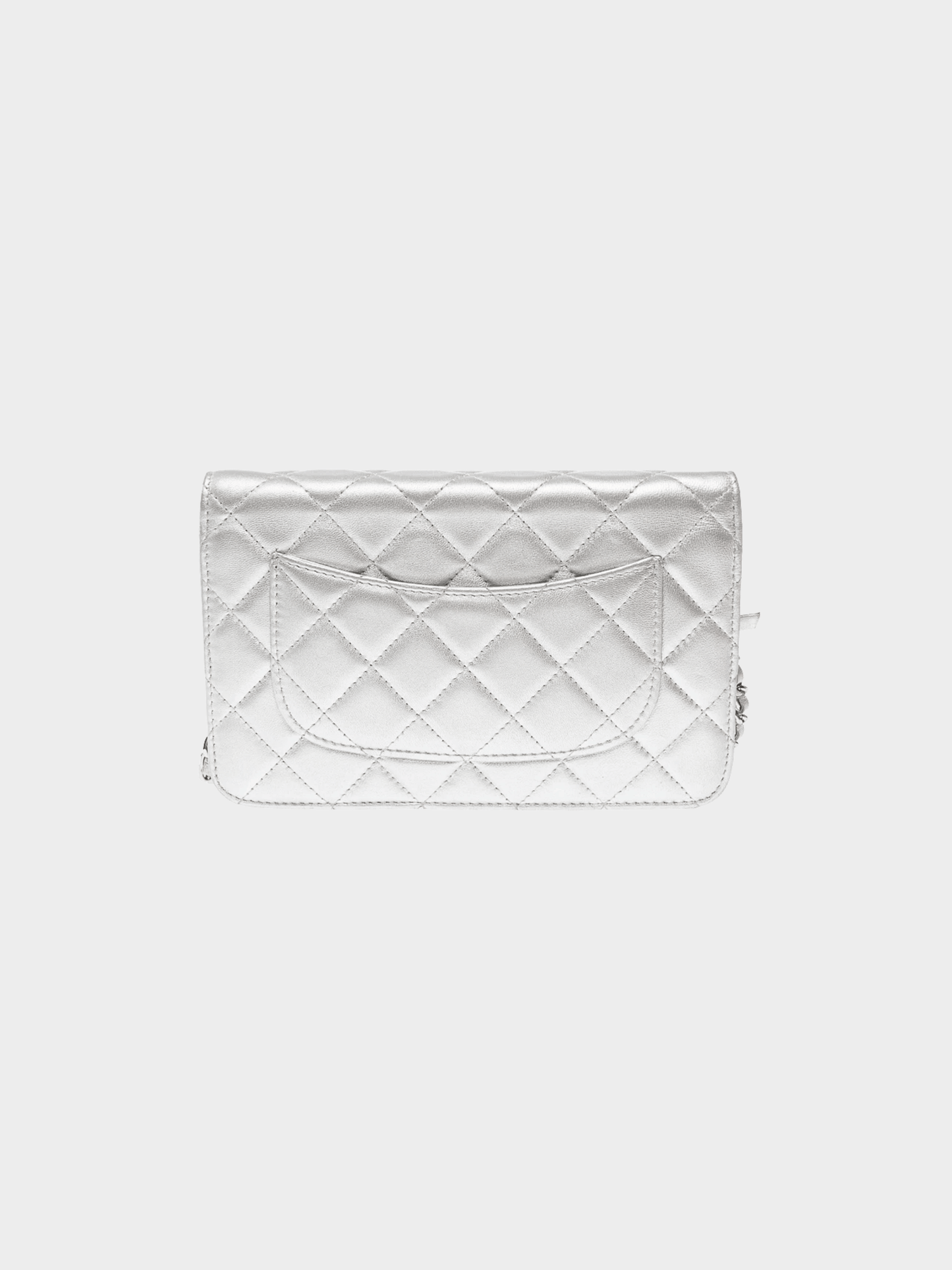 Chanel 2012 Silver Metallic Lambskin Quilted Wallet On Chain Bag