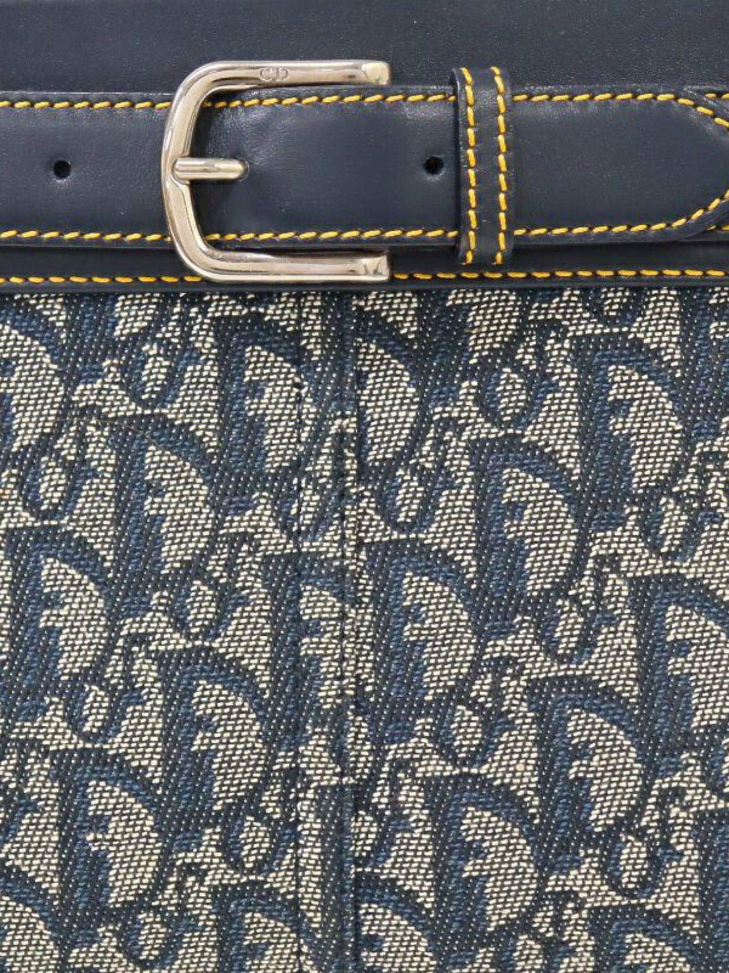 Christian Dior 2000s Navy Trotter Canvas and Leather Handbag