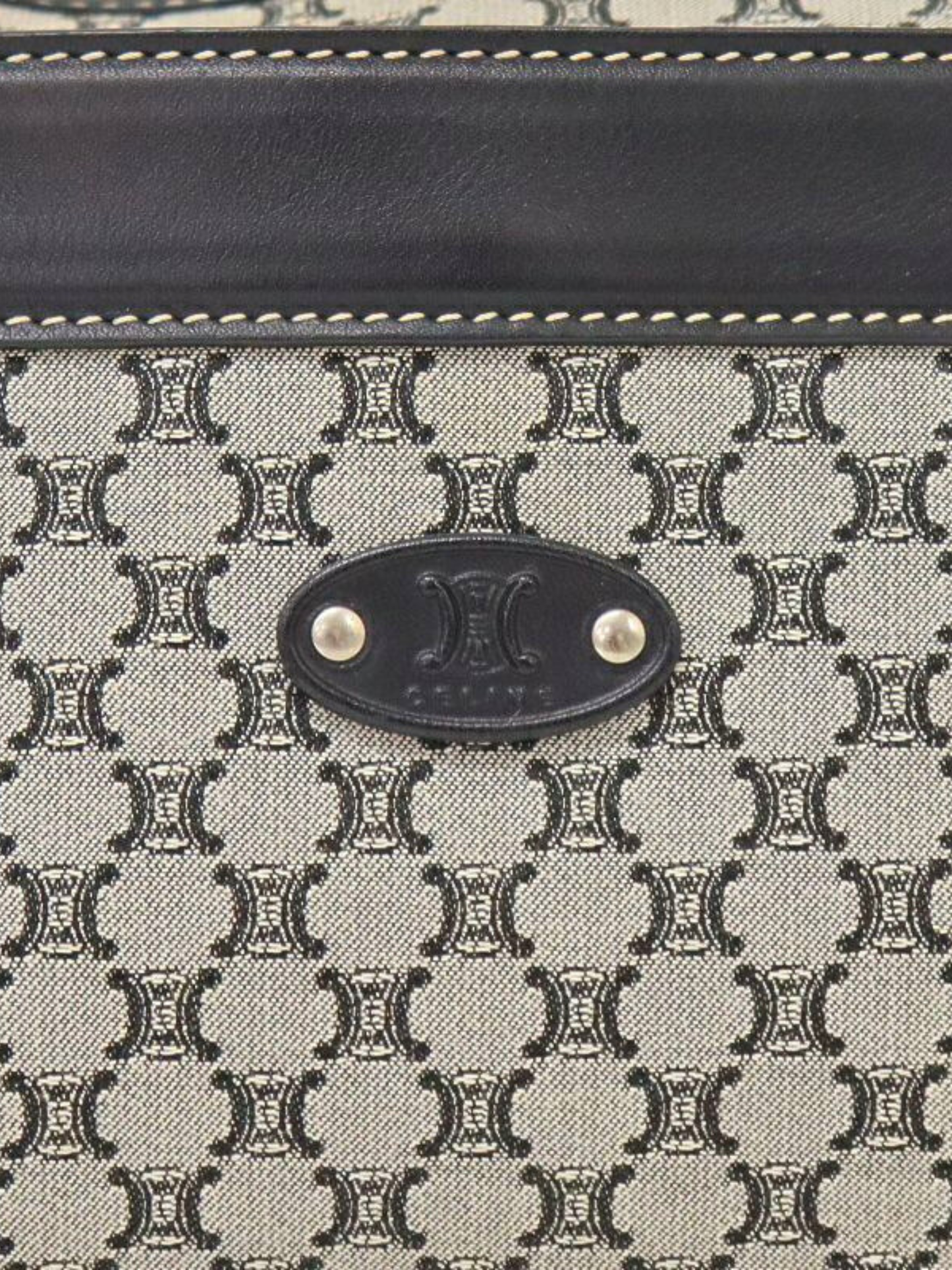 Celine 1990s Black Green Macadam Canvas Shoulder Bag
