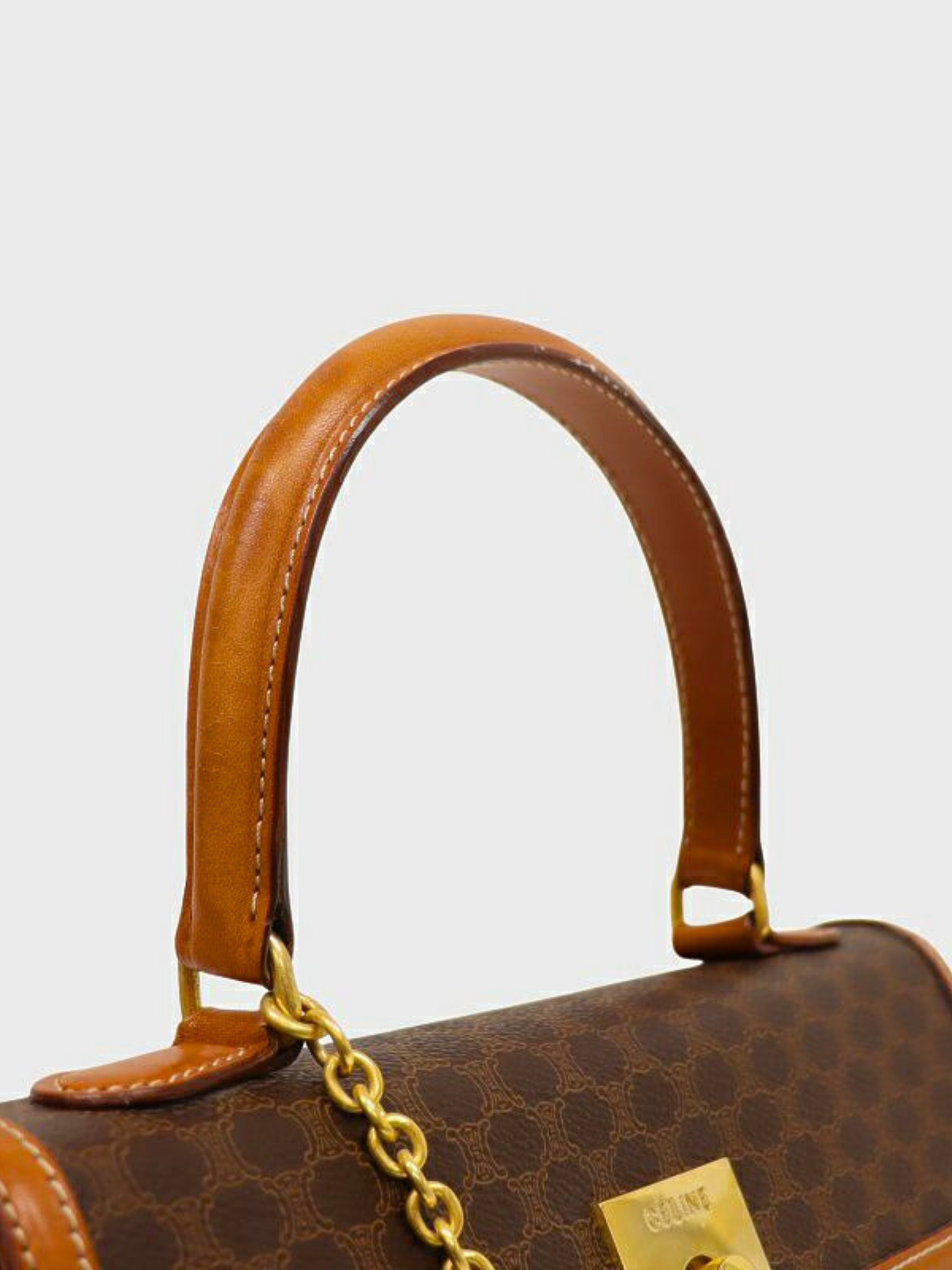 Celine 1990s Brown Macadam PVC and Leather Gancini Hardware Handbag
